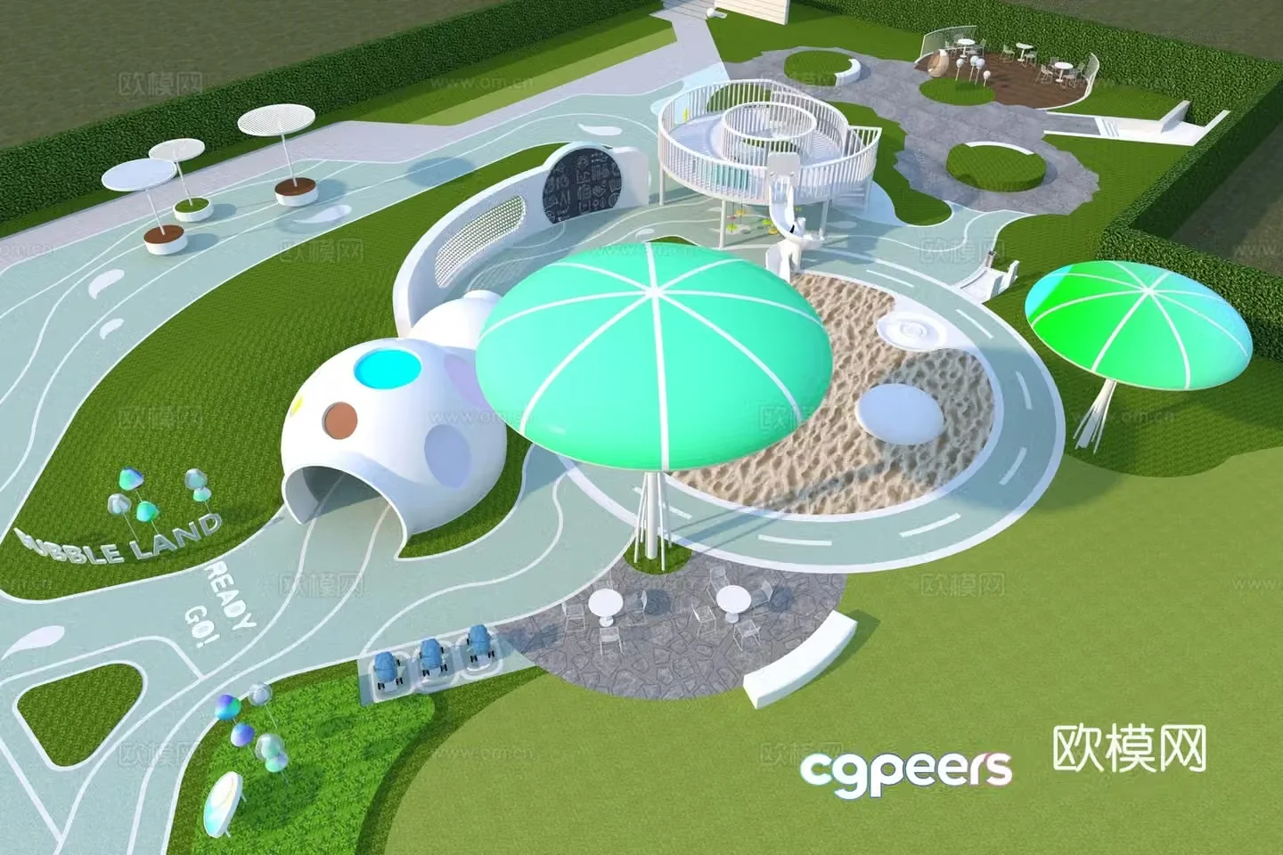 Modern Cream Landscape Park 3d Model