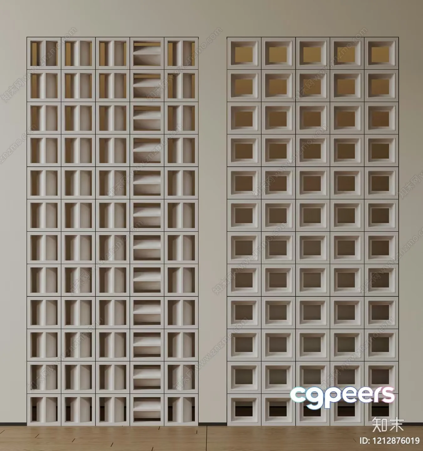 A Tall White Shelving Unit With Square Compartments 3D Model – 3005 – VRAY Render