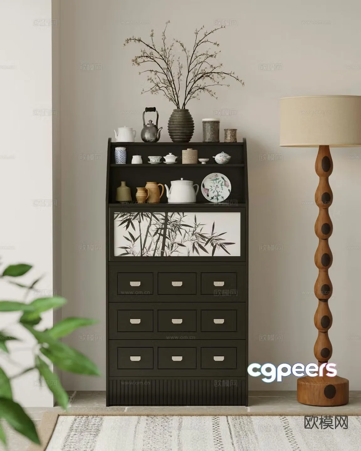 New Chinese style tea cabinet 3d model