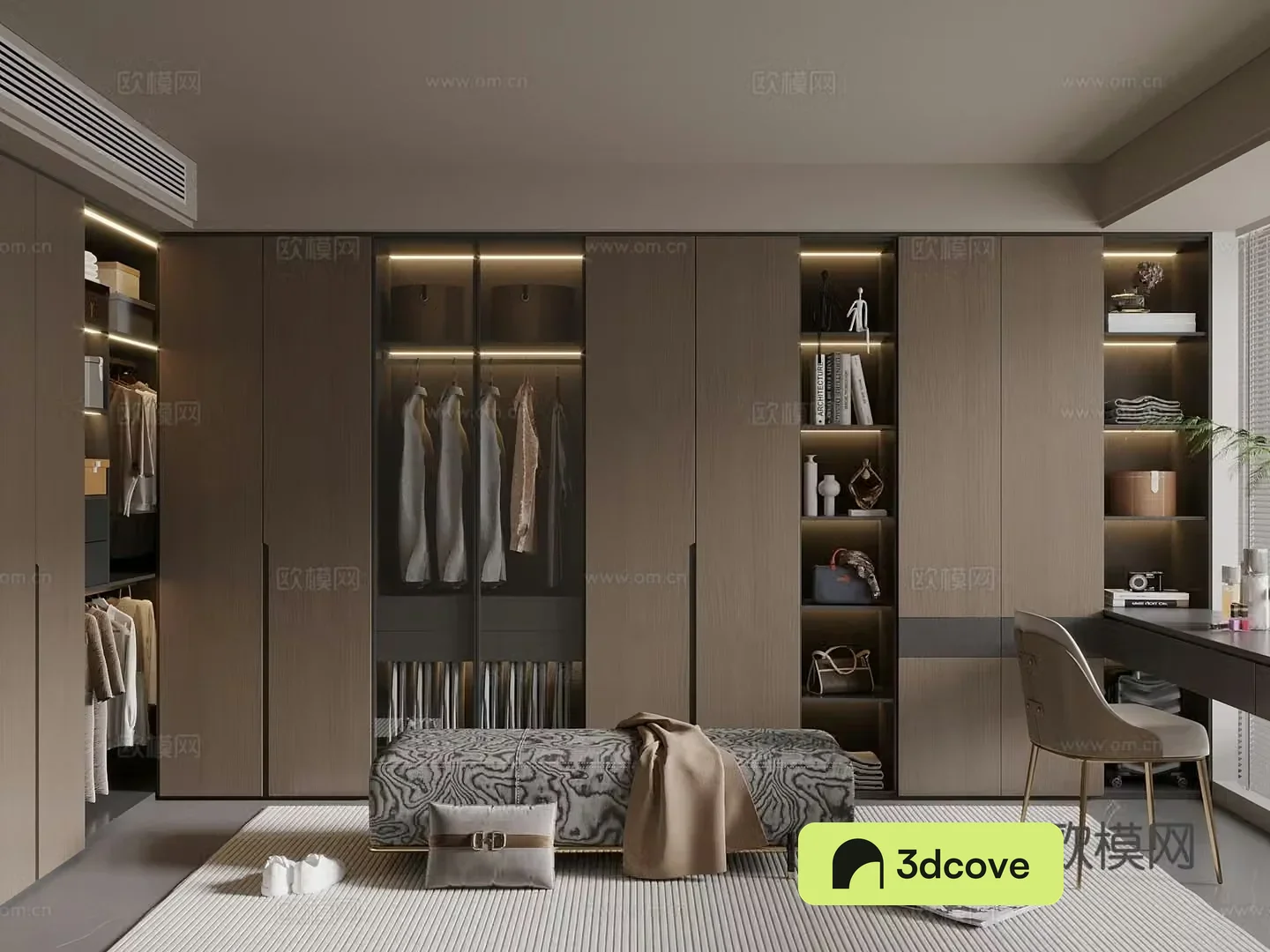 Middle Ages New Chinese Style Cloakroom Master Bedroom Walk-in Cloakroom Corner Cloak 3D Model