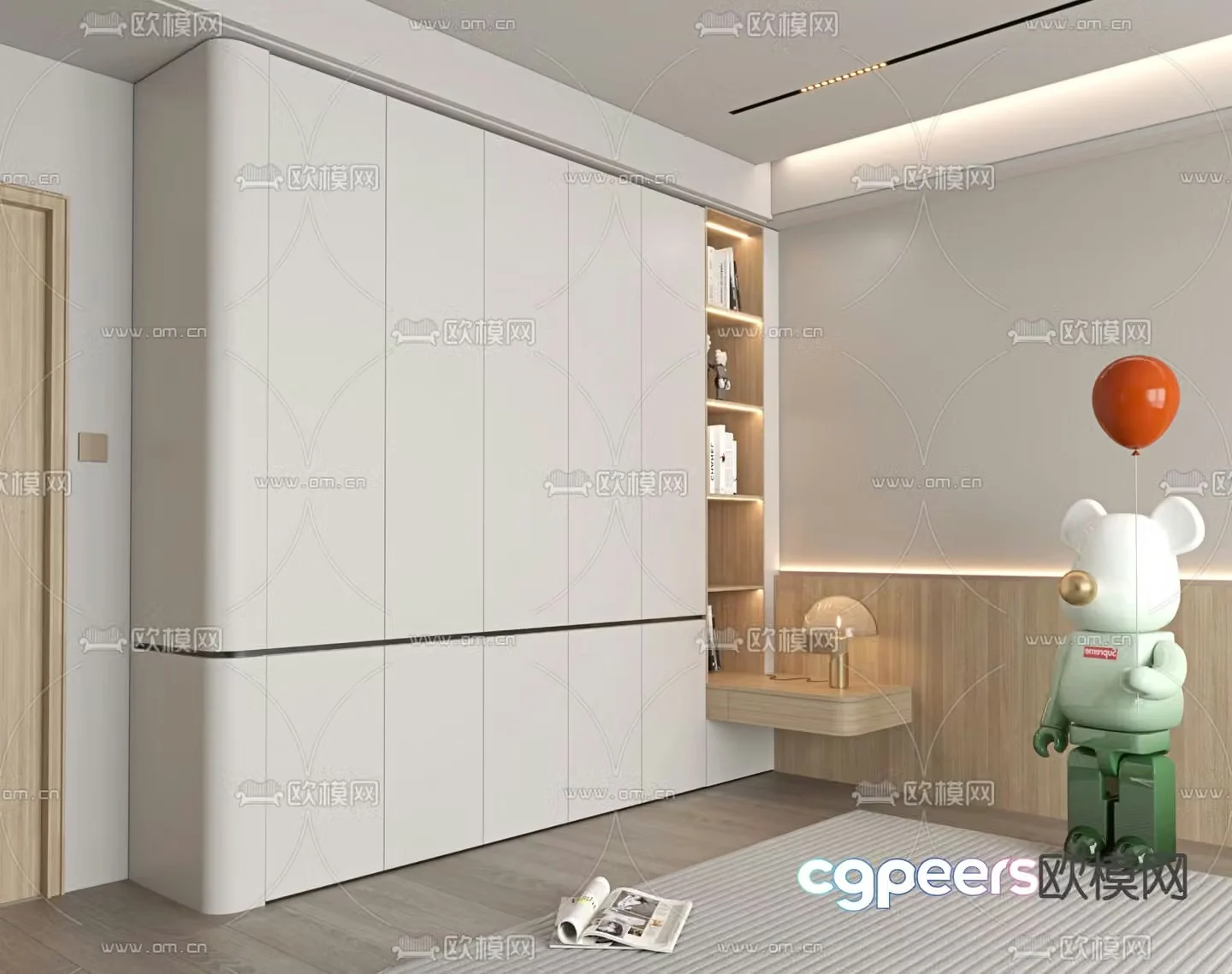 Modern wardrobe bookshelf integrated cabinet 3d model