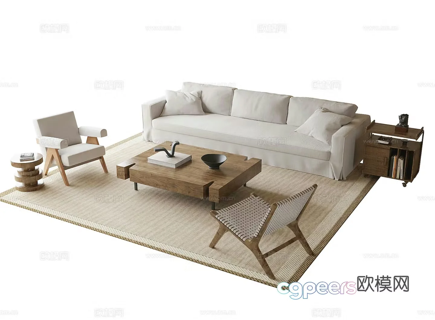 Modern sofa coffee table combination three-person sofa leisure chair 3d model