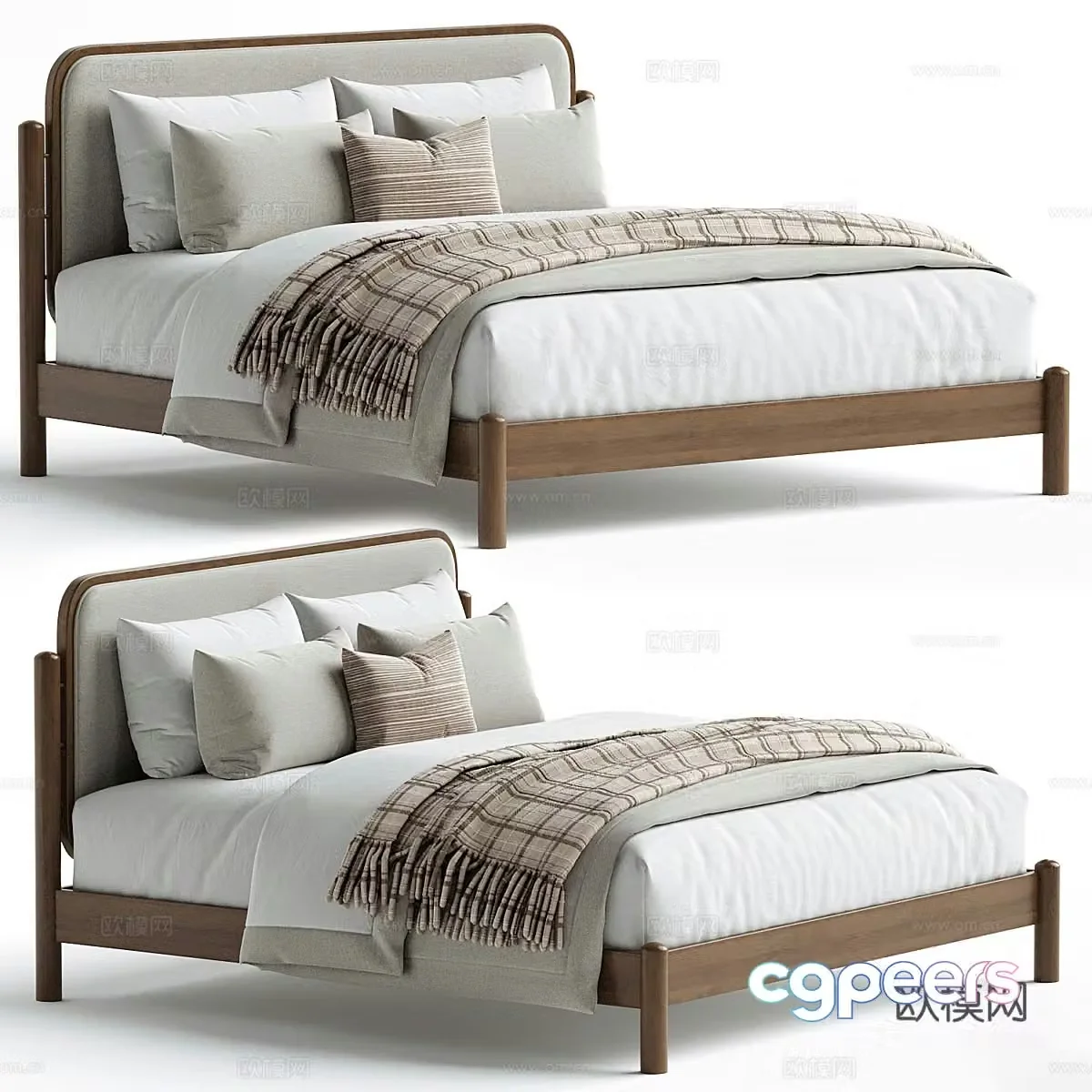 New Chinese style fabric double bed 3D model