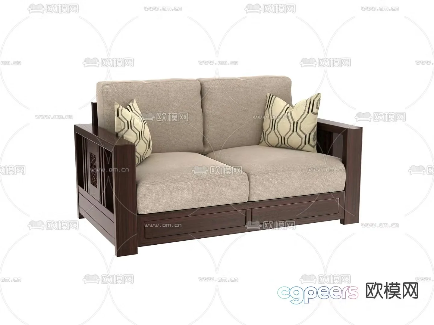 New Chinese style sofa double sofa 3d model