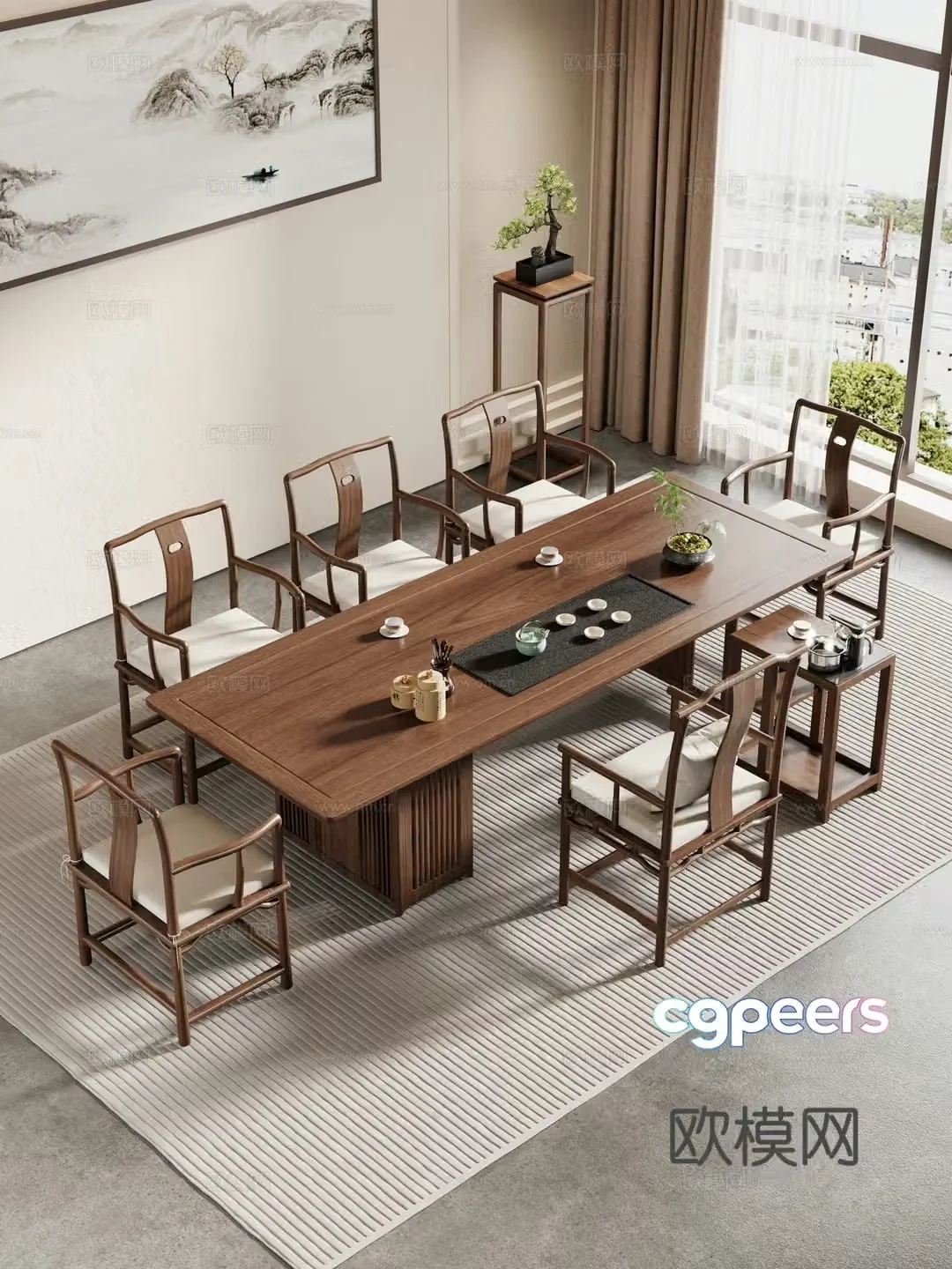 Creamy large plate table tea table and chair combination tea table tea table tea room tea table balcony tea table 3D model