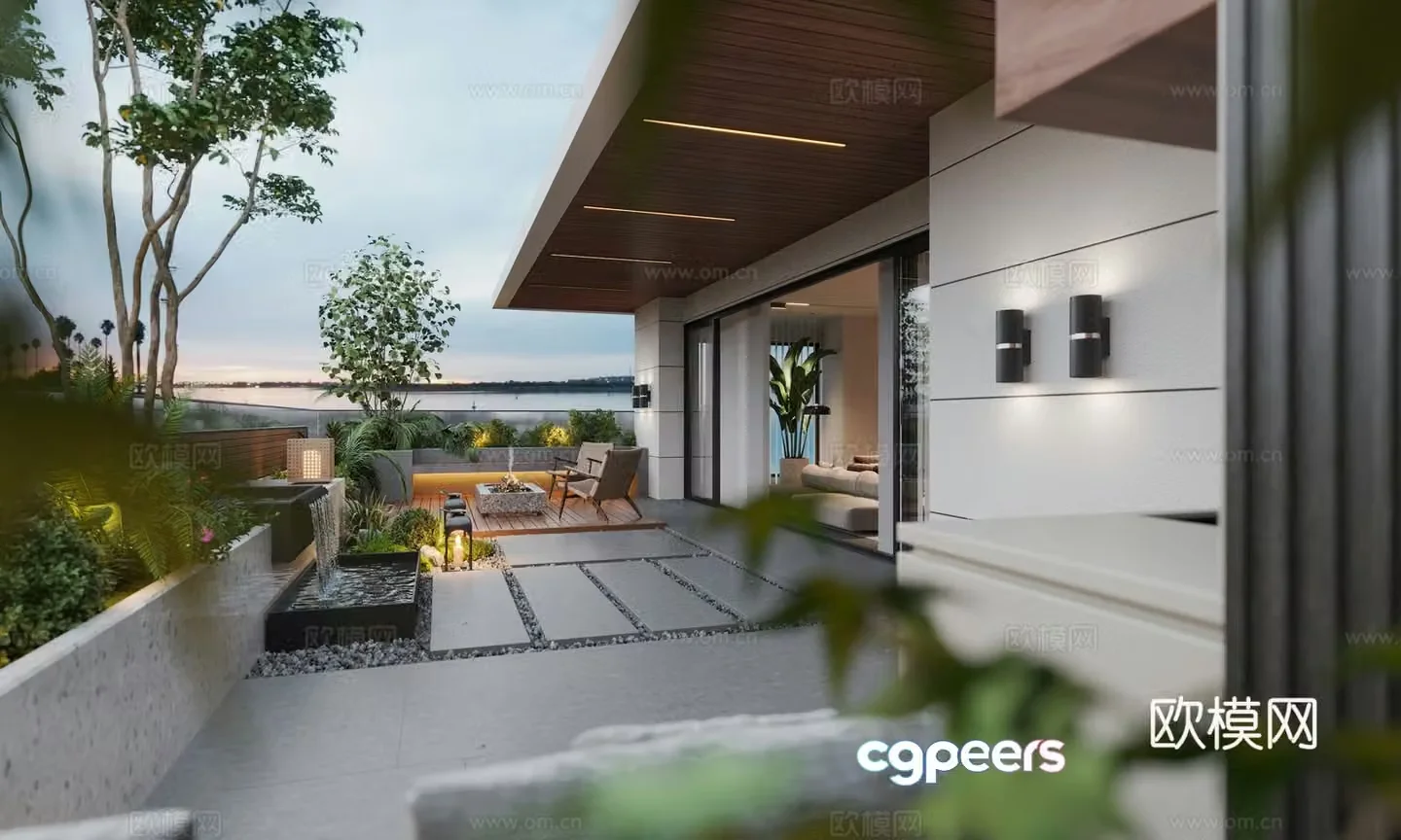 Modern Italian balcony Living balcony Leisure balcony Garden balcony Modern garden Leisure table 3D model