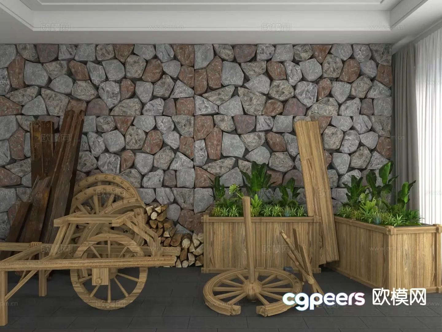 Modern folklore sketch cart wheel sketch 3d model