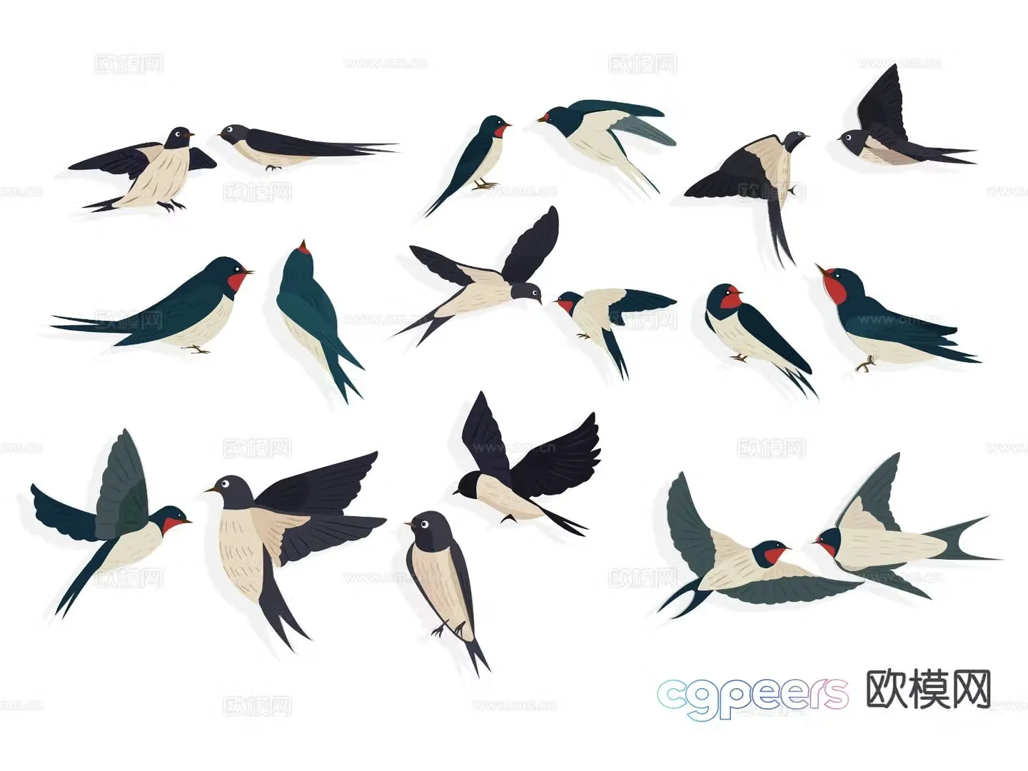 Swallow silhouette flying bird wall decoration 3d model