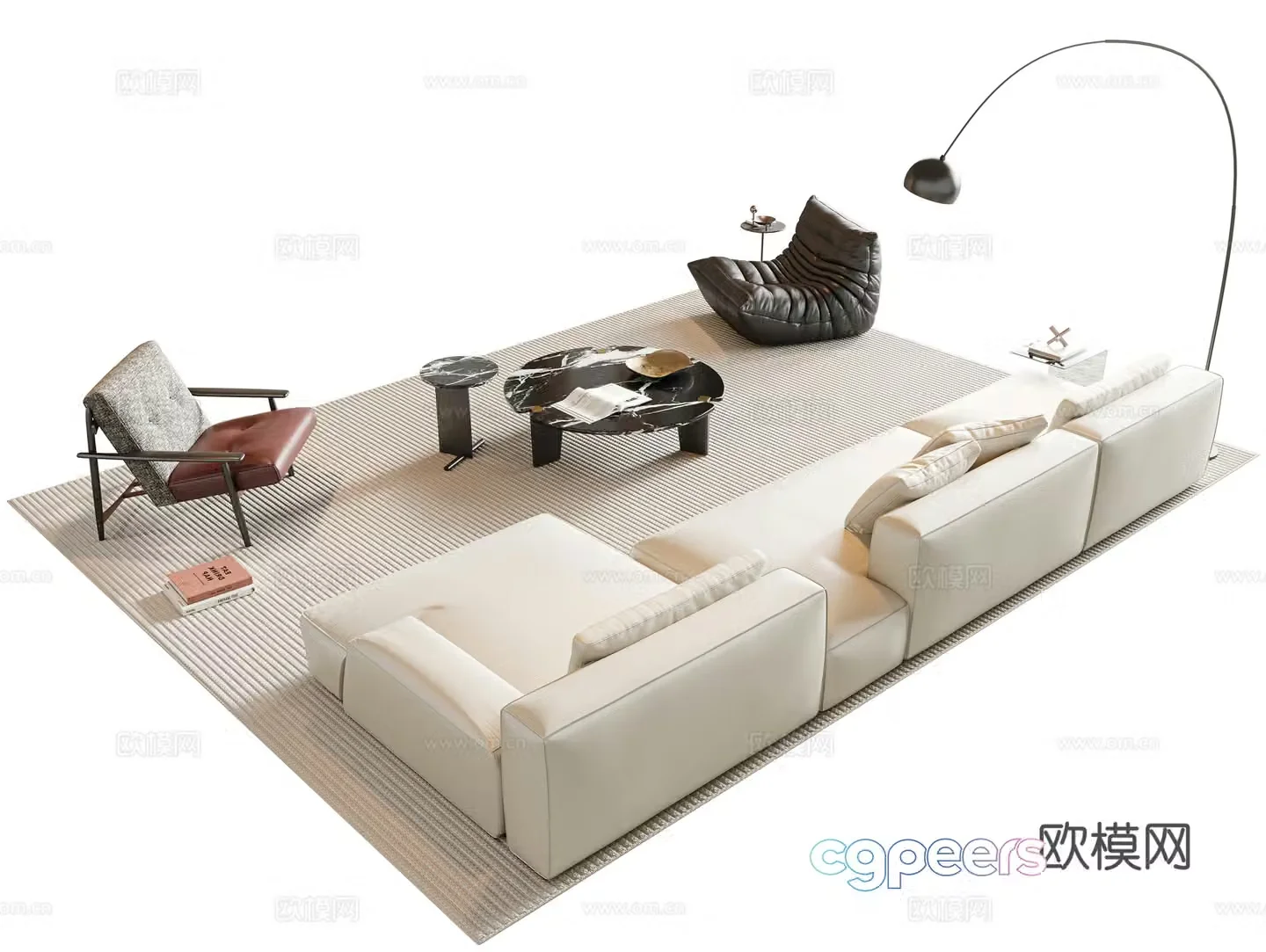 Modern sofa coffee table modular sofa 3d model