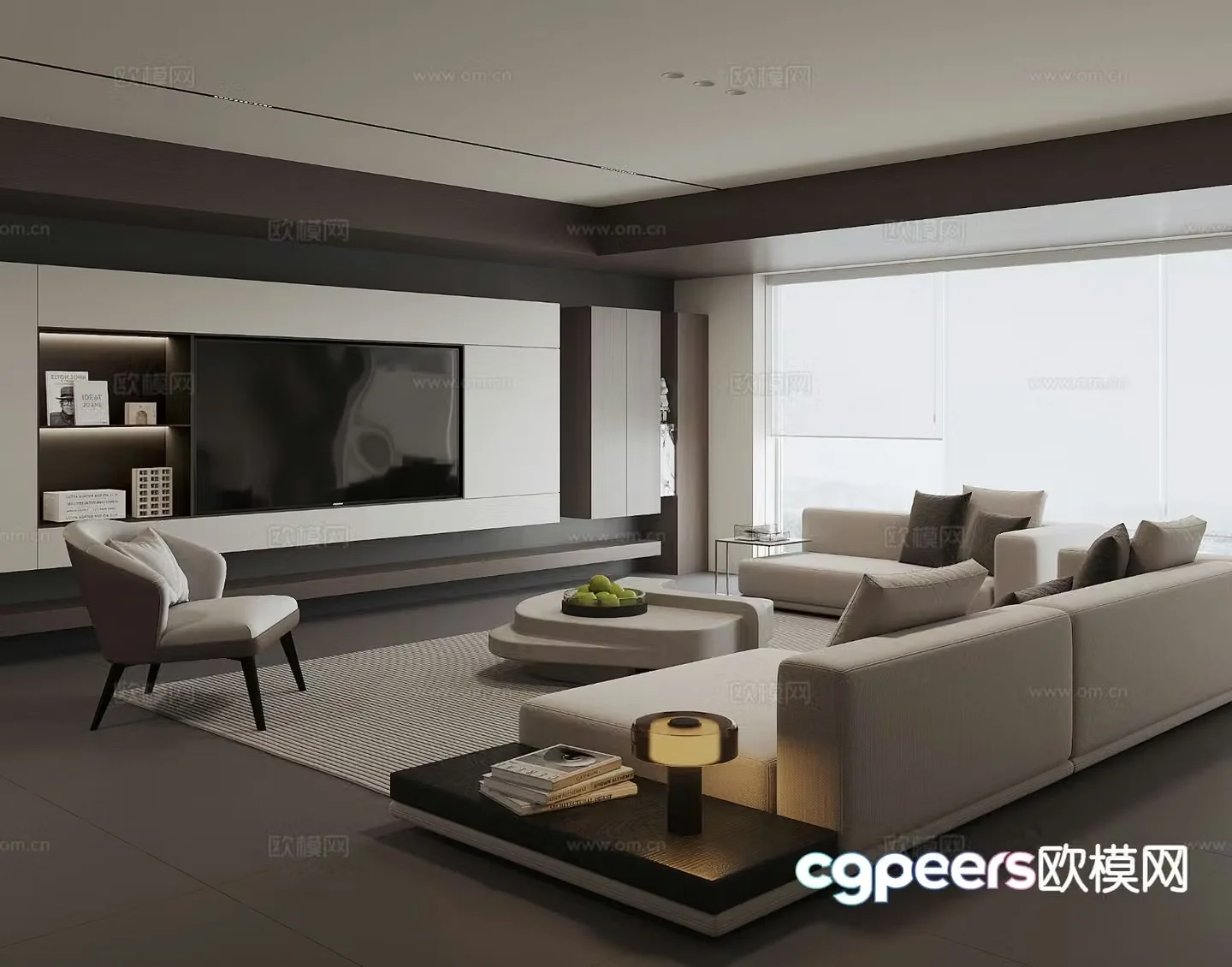 Modern large flat-floor living room 3D model