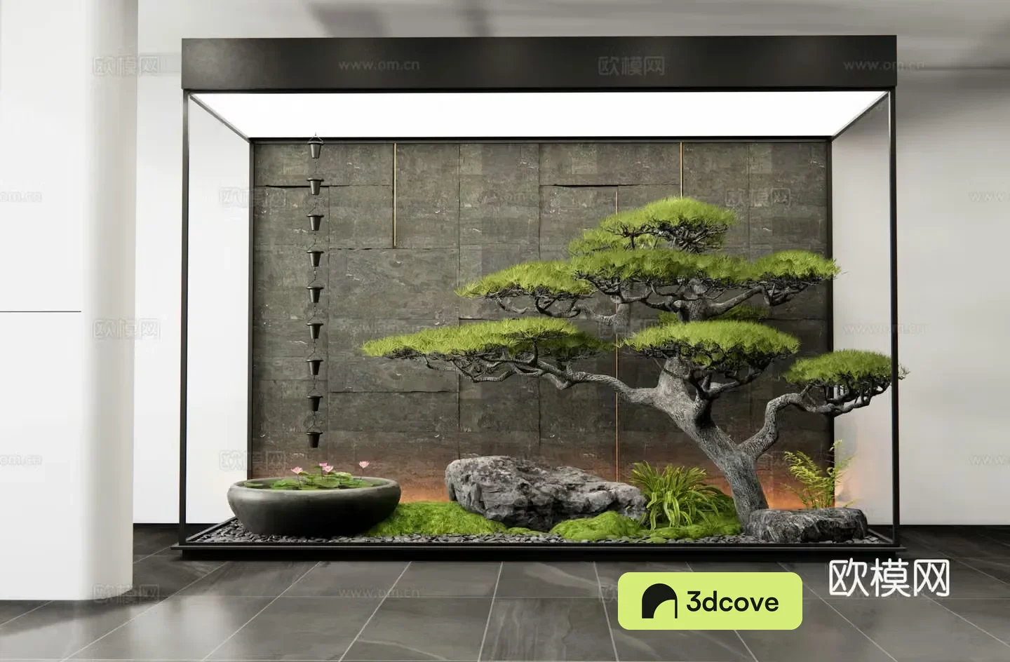 Xinzhong Interior Landscape Patio Garden Sketch Stone Moss Water Bowl Rain Chain Plant Landscape 3D Model
