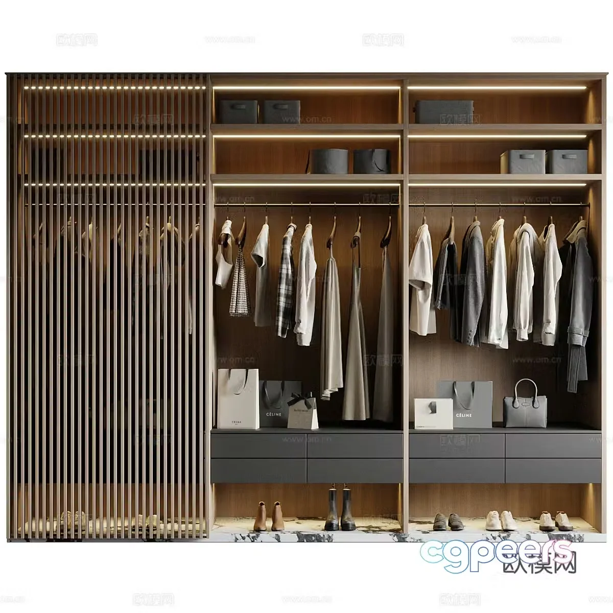 Modern Italian minimalist sliding door wardrobe 3D model