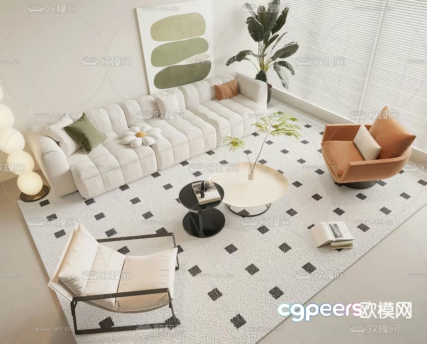 Cream style sofa coffee table 3d model