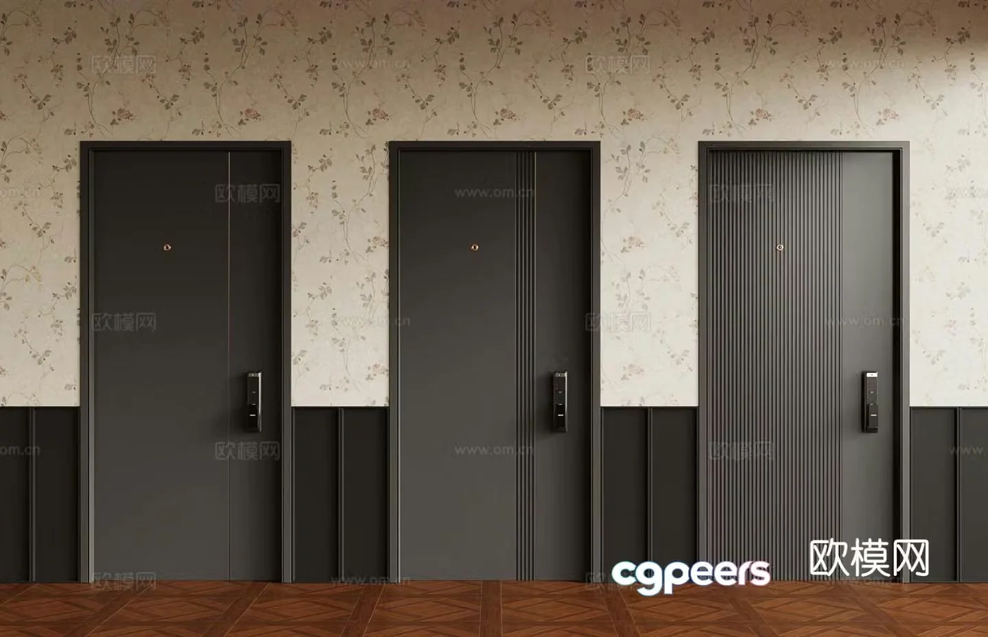 French entrance door security door 3D model