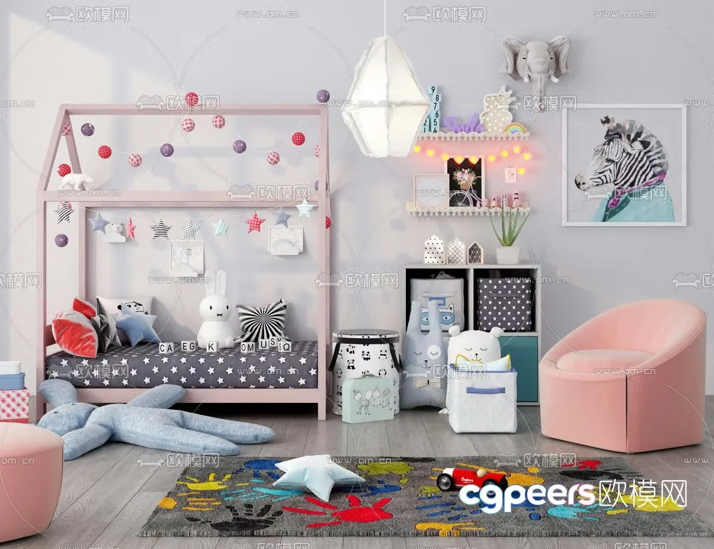 Nordic children’s toys and bed combination 3D model