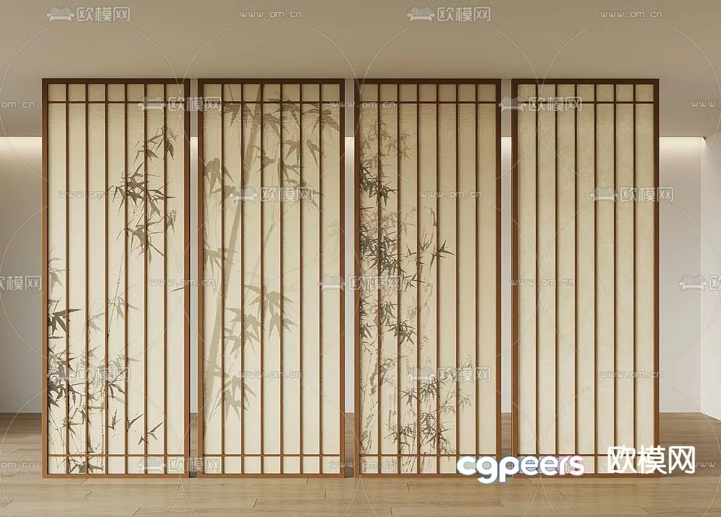 New Chinese style lattice ink bamboo partition 3D model