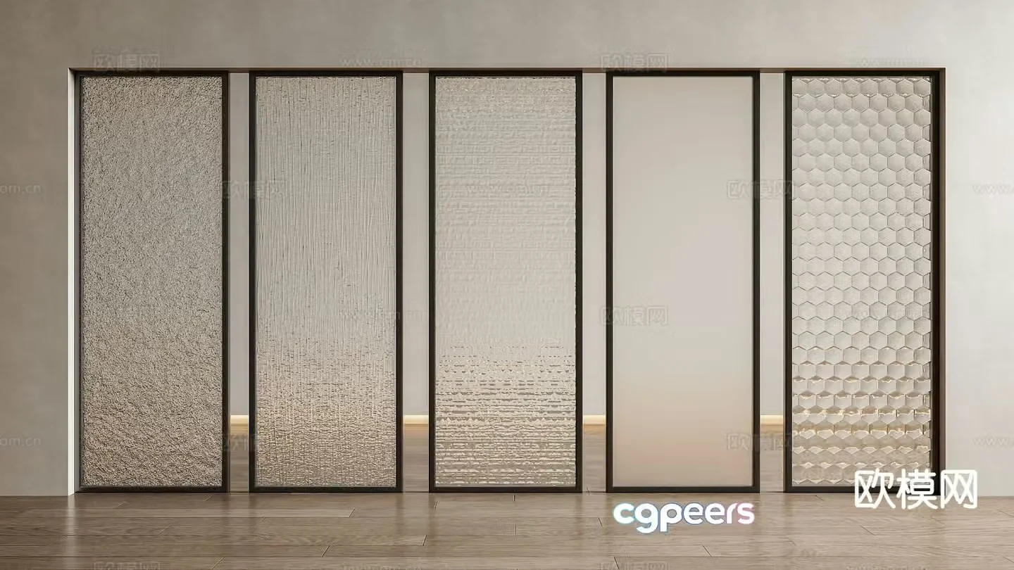 Modern glass screen carved glass frosted glass partition 3d model