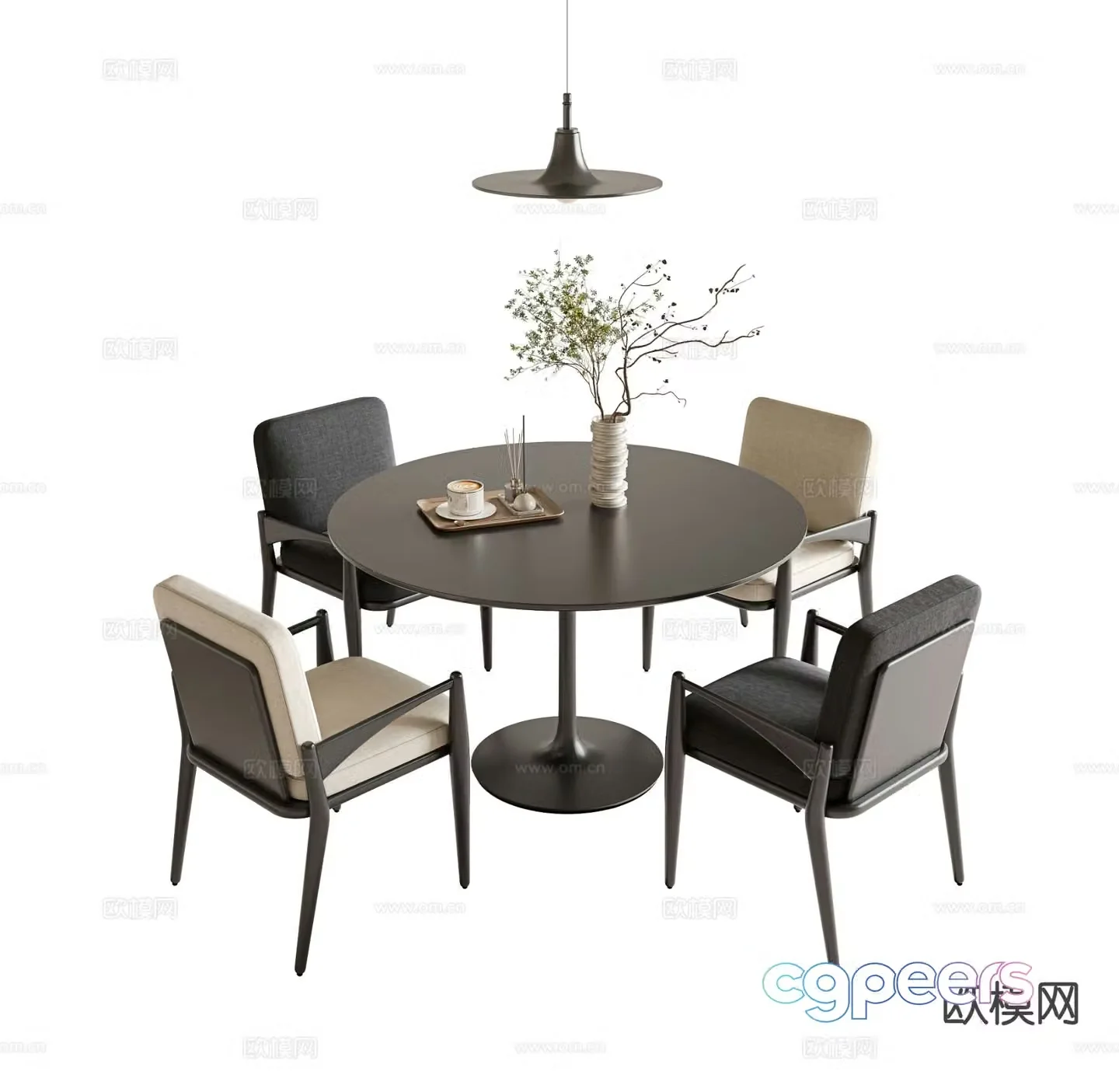 Modern dining table and chairs round dining table 3d model