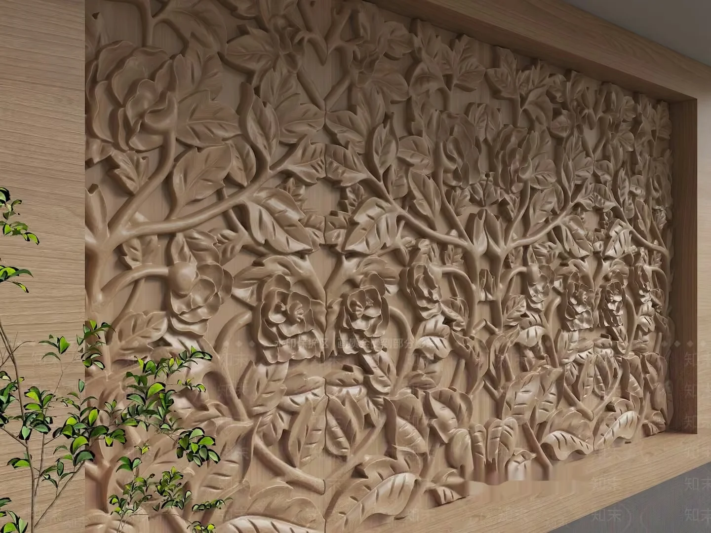 A Large Intricately Carved Wooden Wall Panel 3D Model – 22541 – VRAY Render