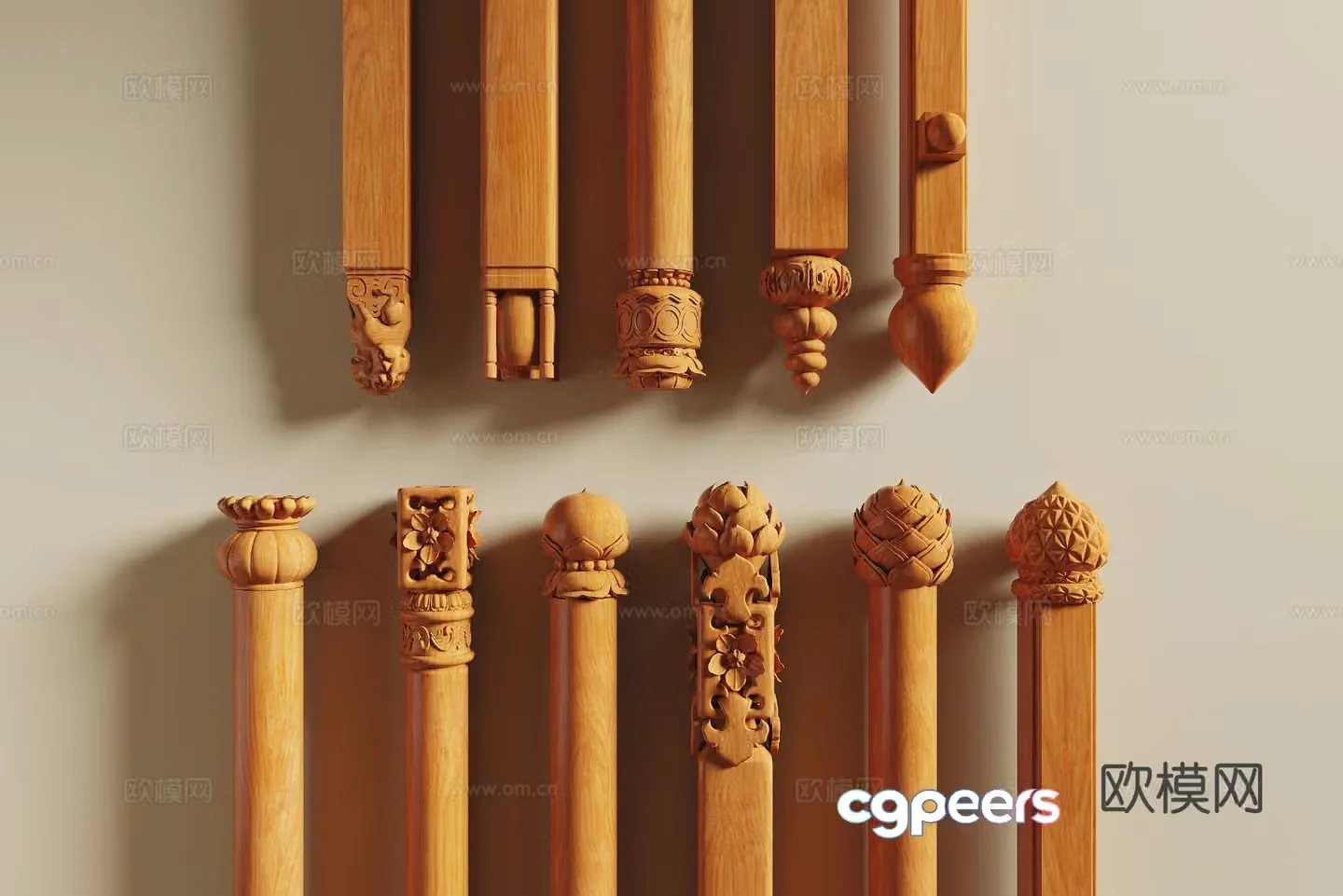 Chinese column carved style 3D model