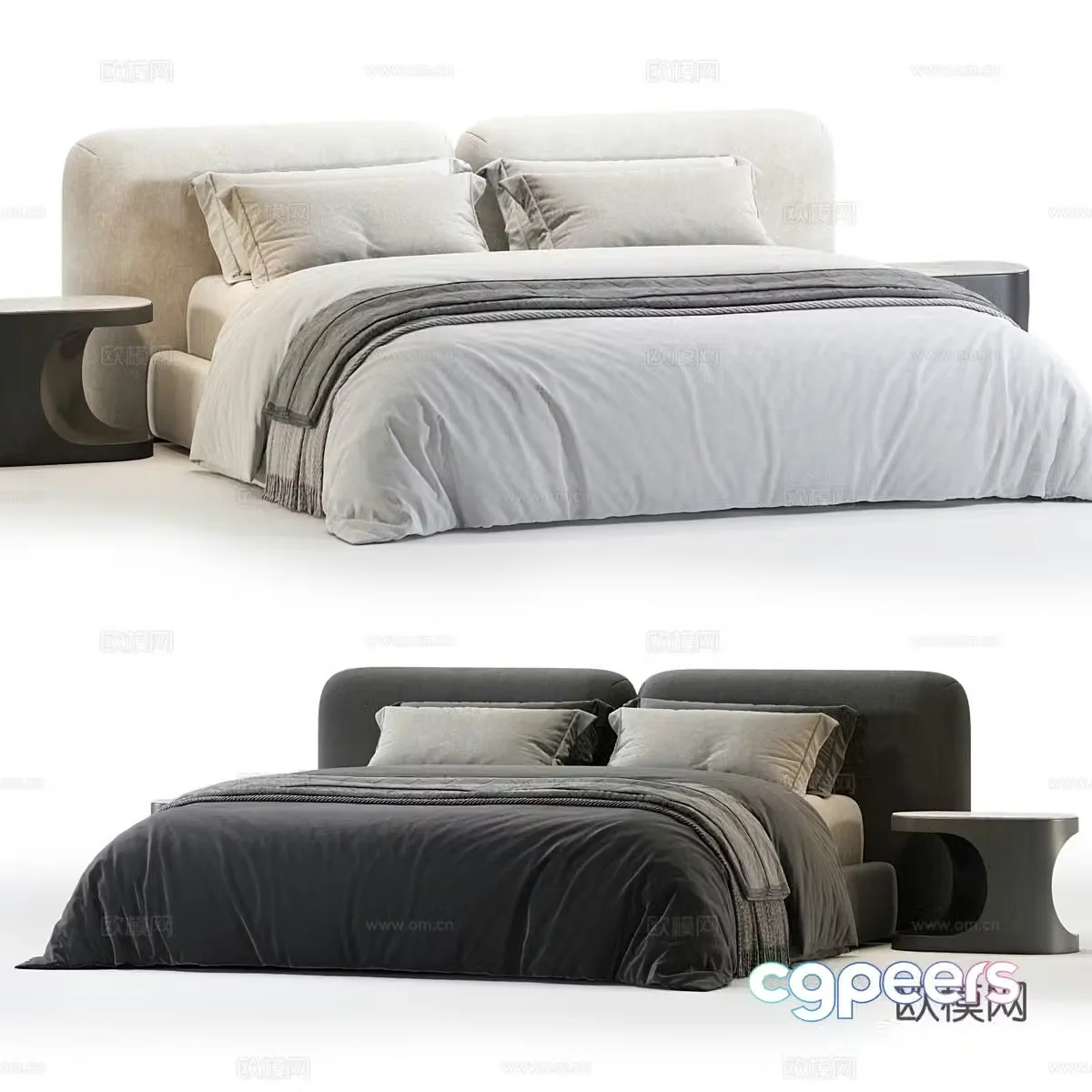 Modern Wasabi Fabric Double Bed 3D Model