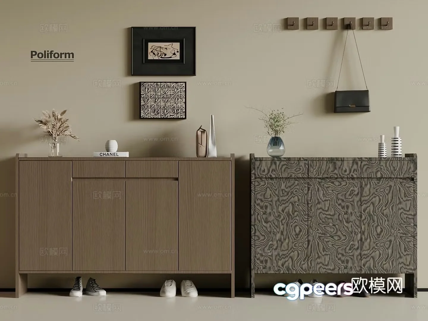 Modern Italian shoe cabinet low cabinet 3d model