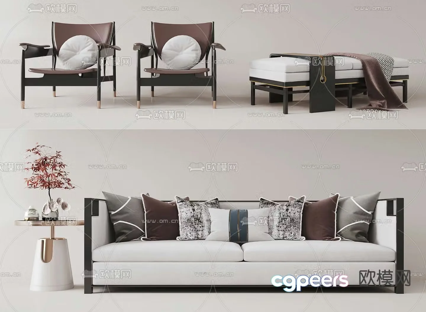 New Chinese style sofa double sofa 3d model