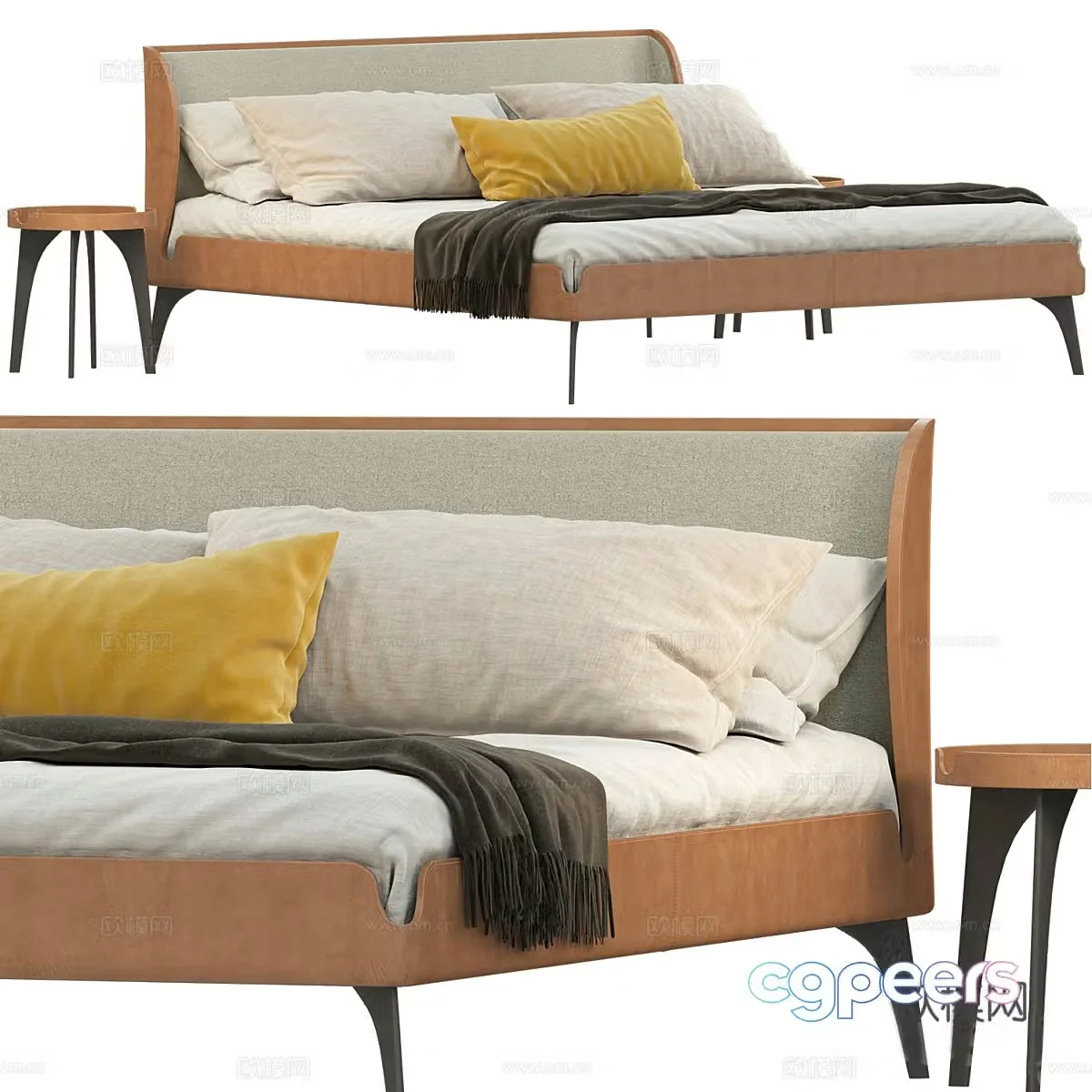 Fabric double bed Fabric bed Bedding products Hotel double bed B&B Double bed 3D model