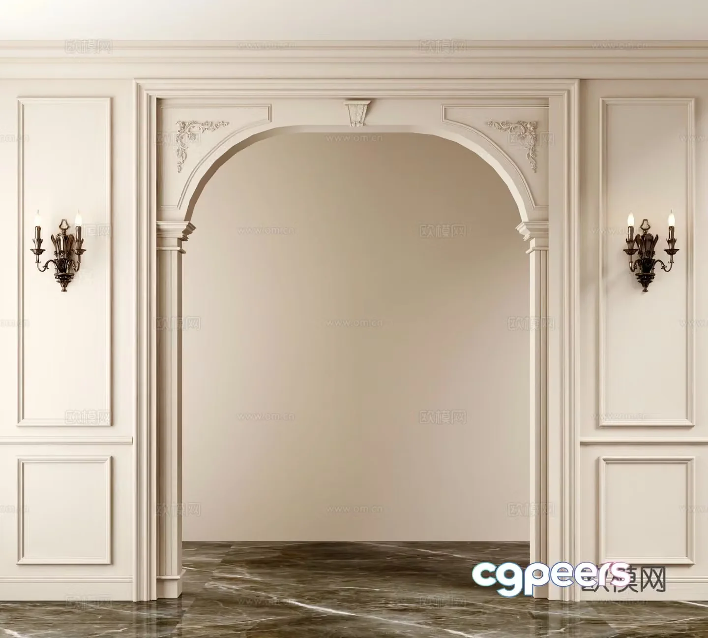 French doorway door wall panel wall lamp 3D model
