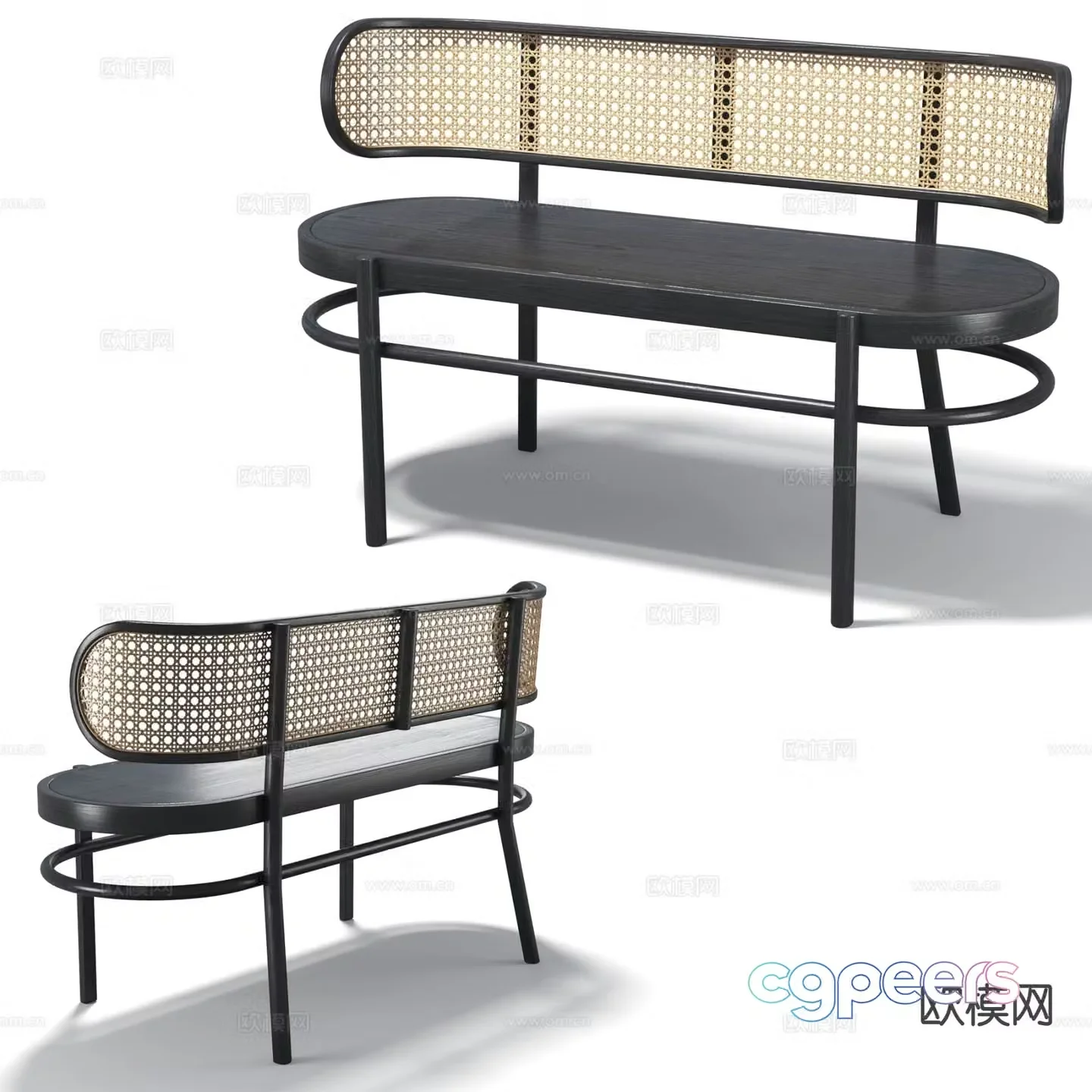 Medieval style bench rattan bench dining stool 3D model
