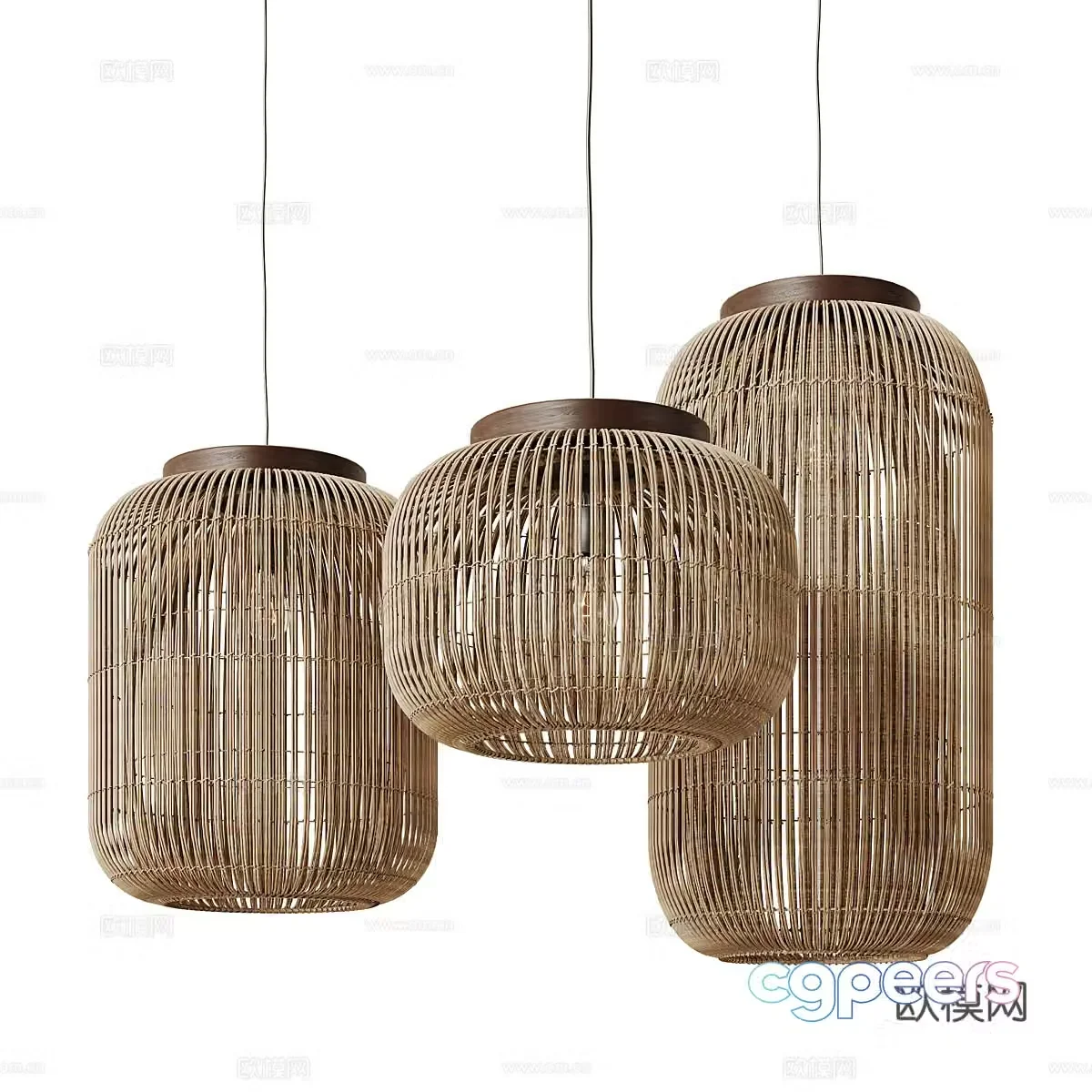 New Chinese coffee table rattan decorative chandelier 3D model