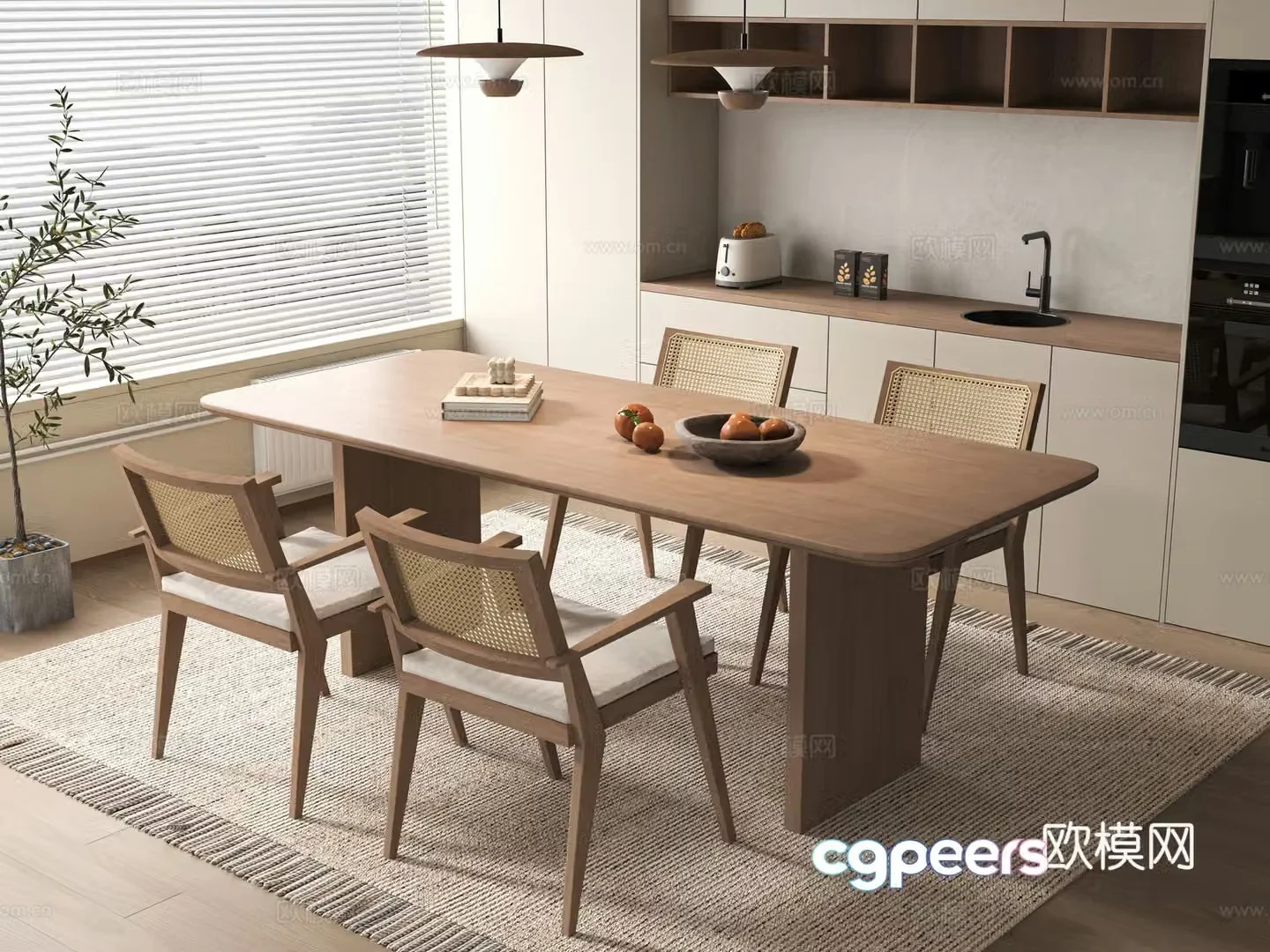 Medieval style dining table and chairs 3d model