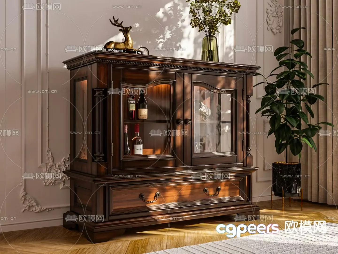 American sideboard low wine cabinet 3D model