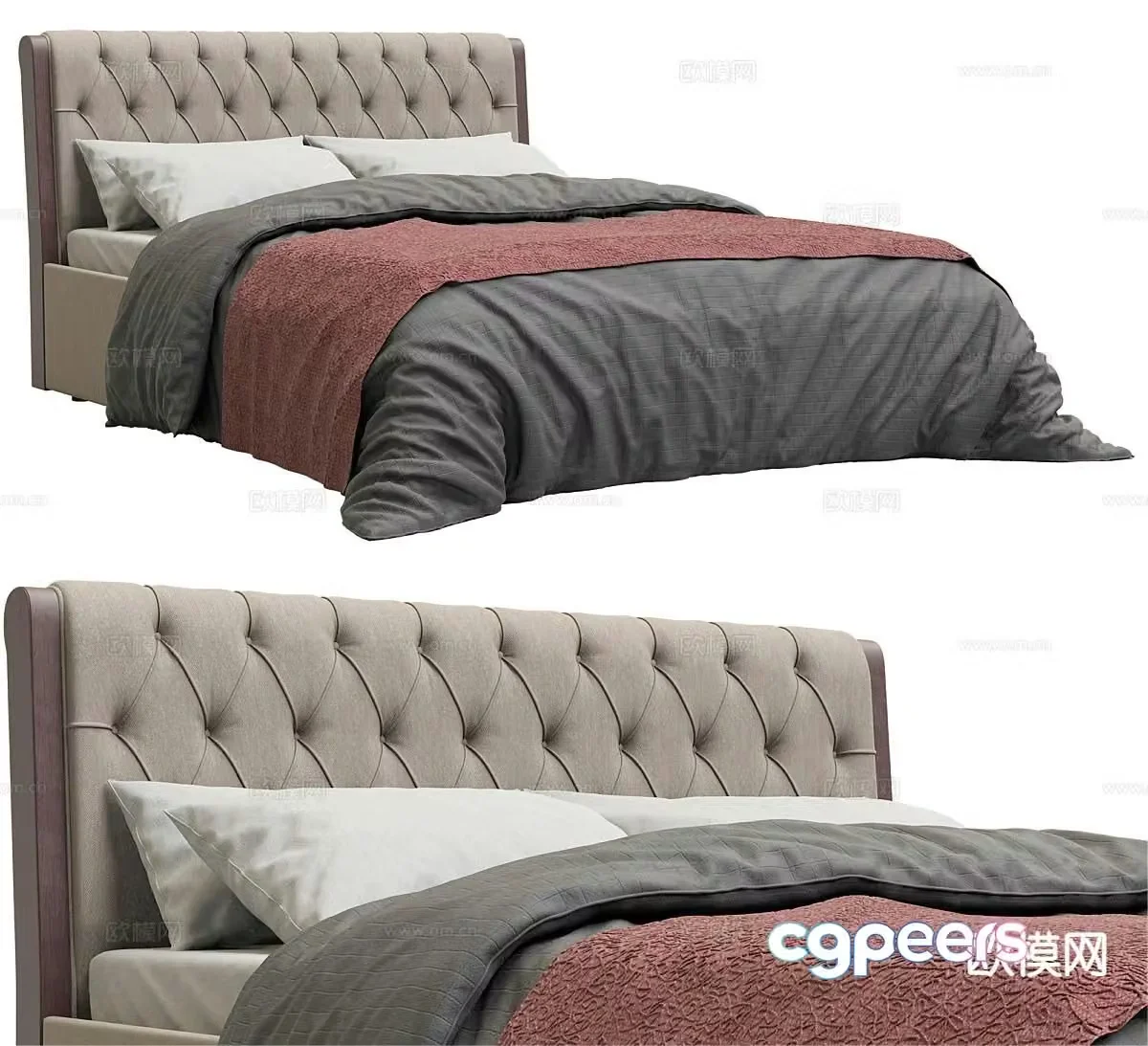 Lifefurniture European style double bed 3d model