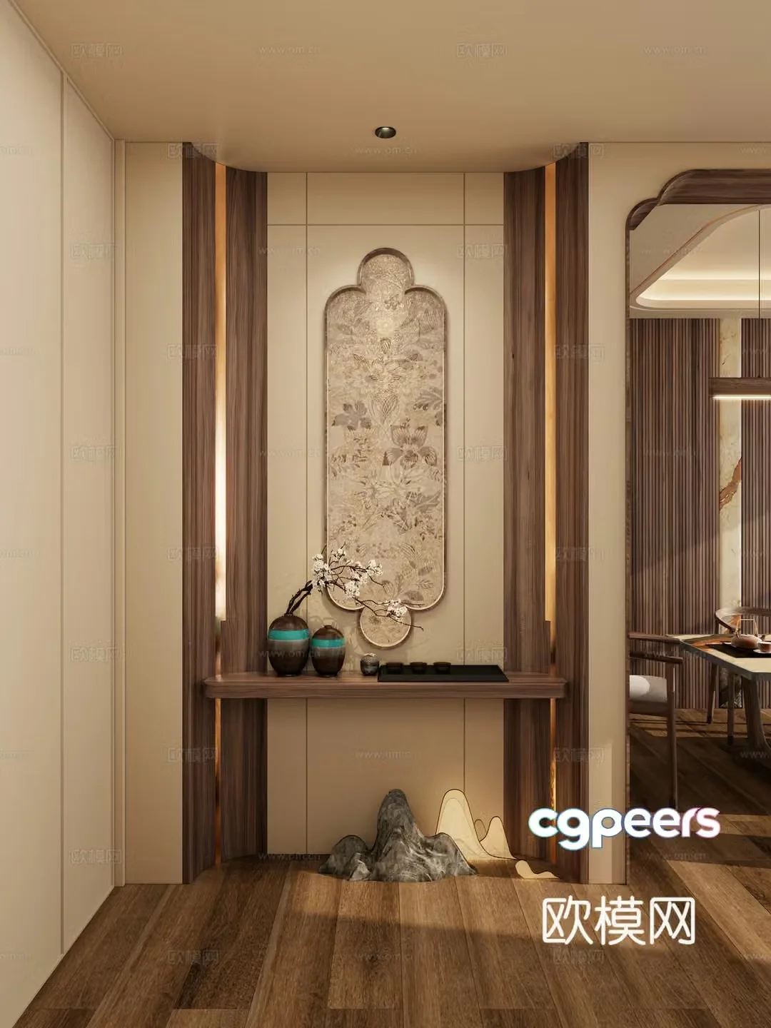 Song style medieval style embracing style decal glass entrance partition entrance door 3D model
