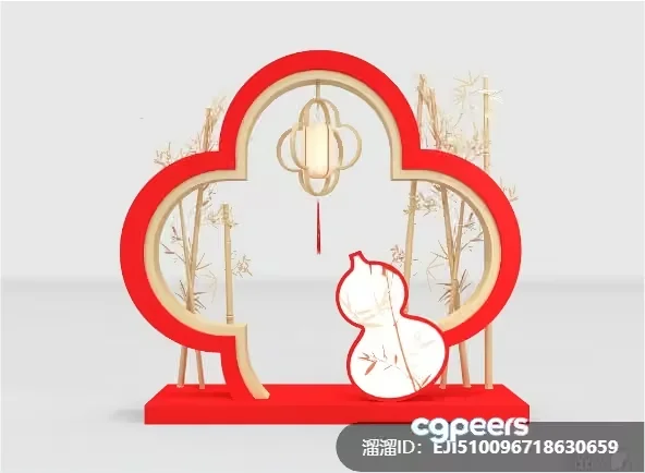 A Red And Gold Decorative Archway 3D Model – 495 – VRAY Render