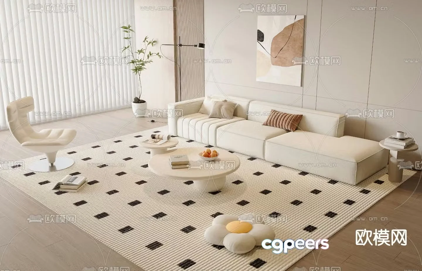 Cream style sofa combination 3d model
