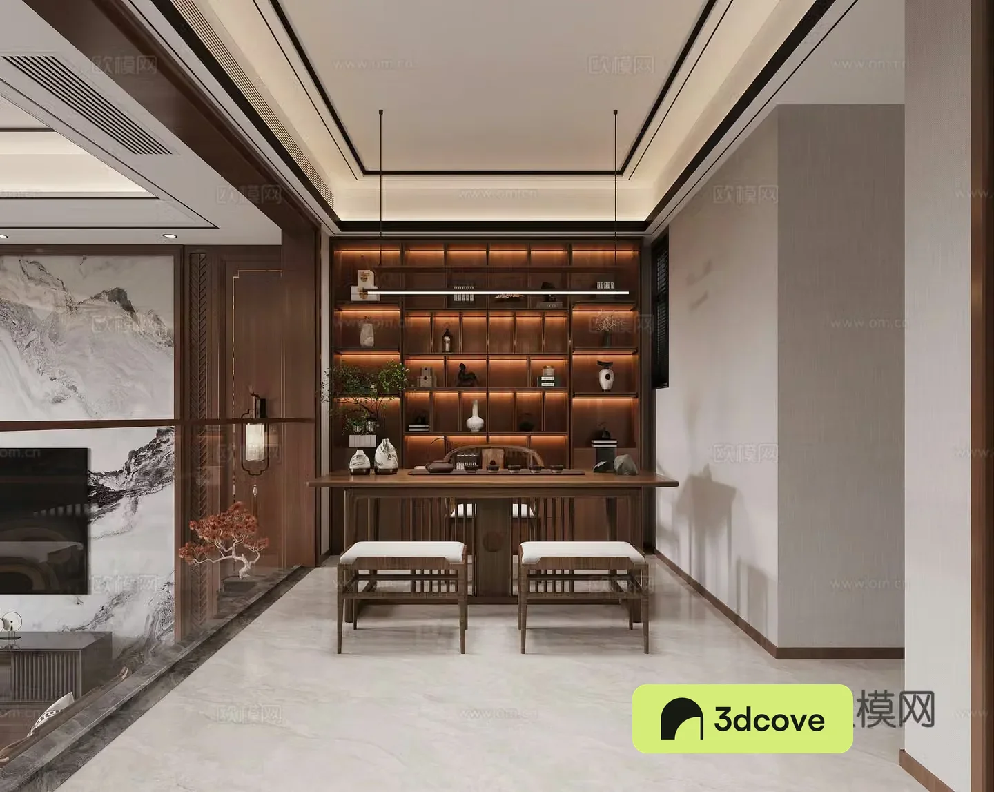 New Chinese style tea room teahouse tea table office study chandelier