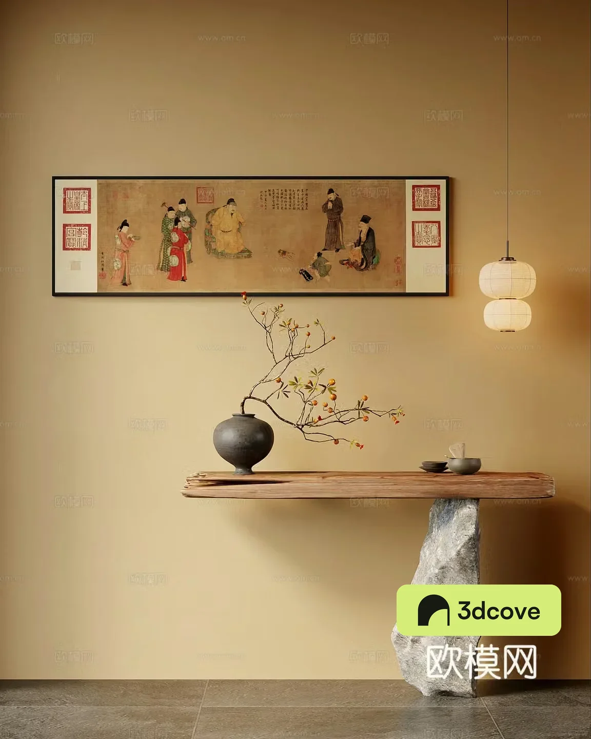 Porch new Chinese style porch end viewing platform decorative painting chandelier