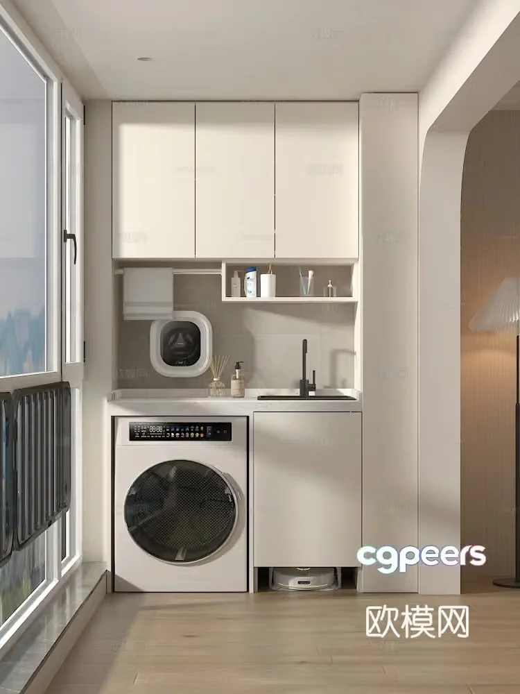 Balcony cabinet balcony washing machine cabinet housekeeping cabinet washing machine cabinet washing station balcony storage cabinet leisure balcony 3d model