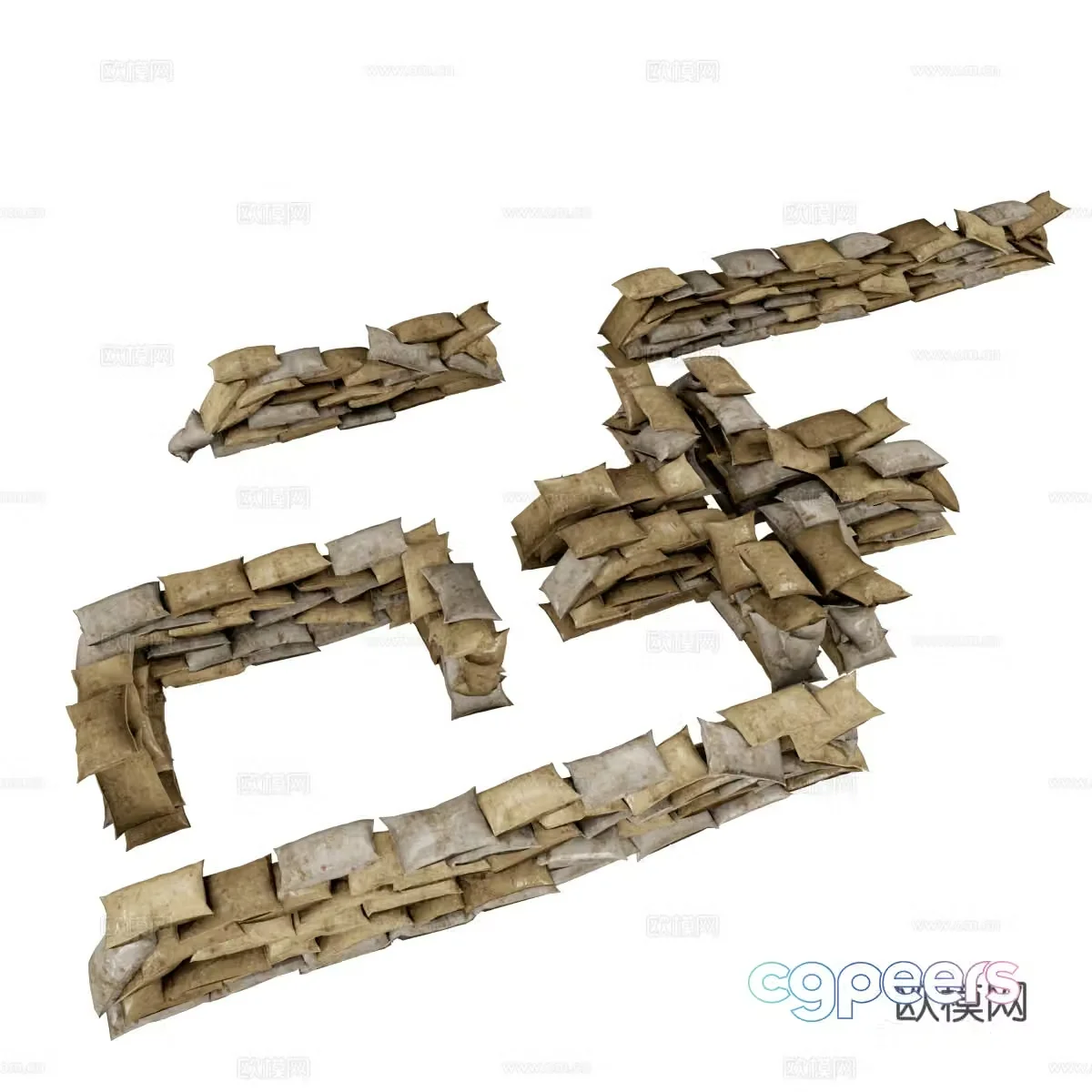 Sandbag wall fortress woven bag wall 3d model