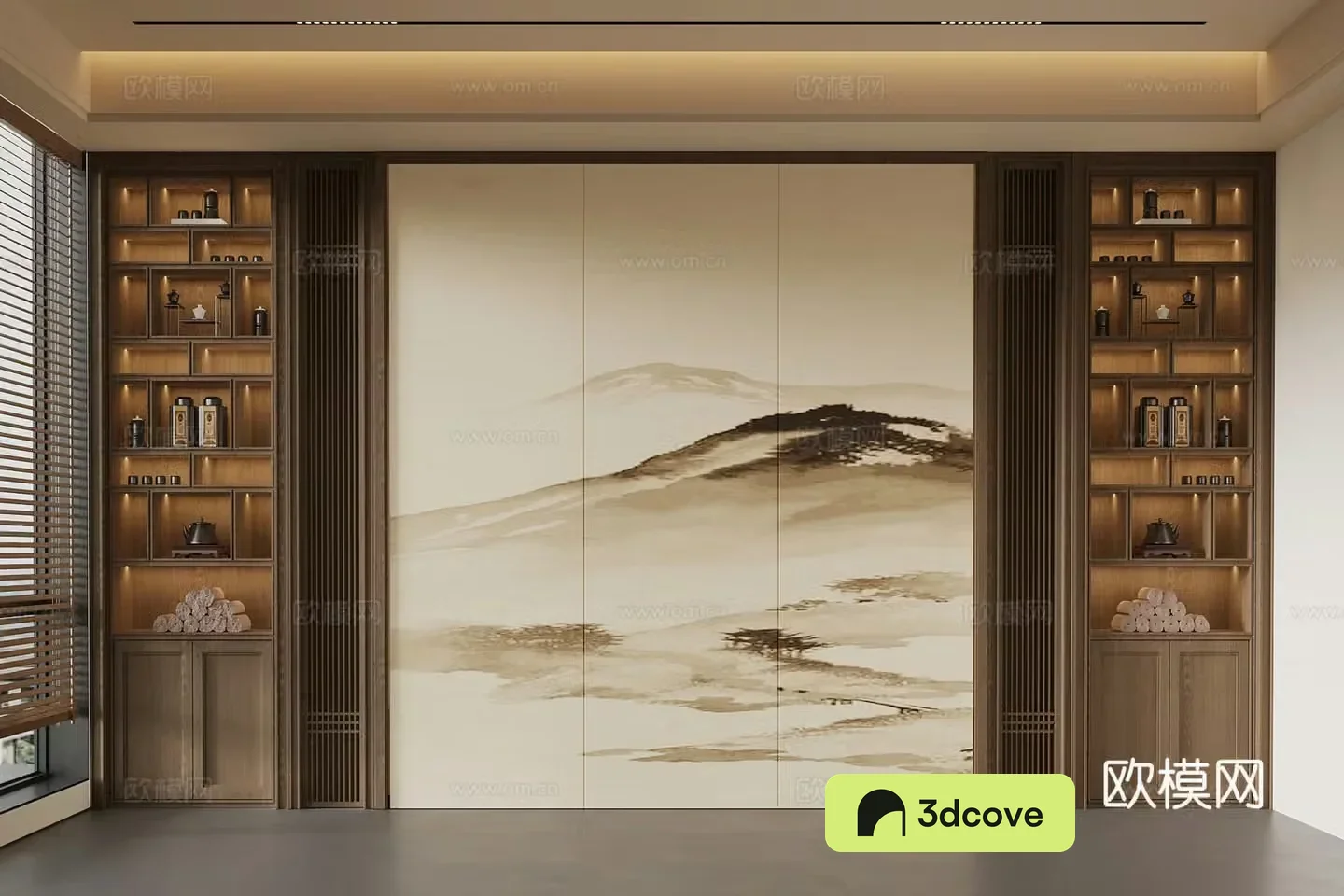 Background wall New Chinese style background wall Tea room background wall Desk background wall