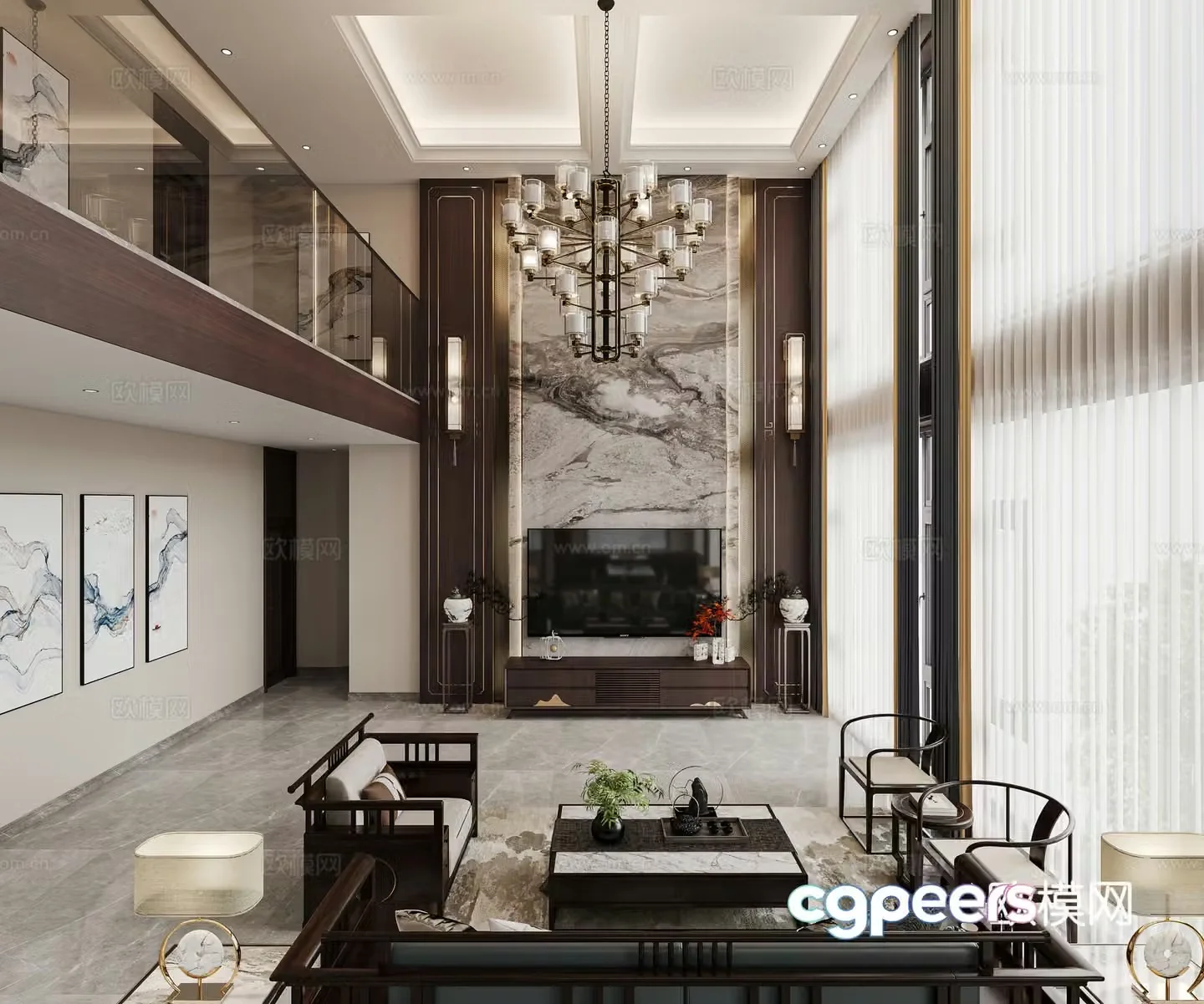 New Chinese style villa picking Airbus restaurant 3D model