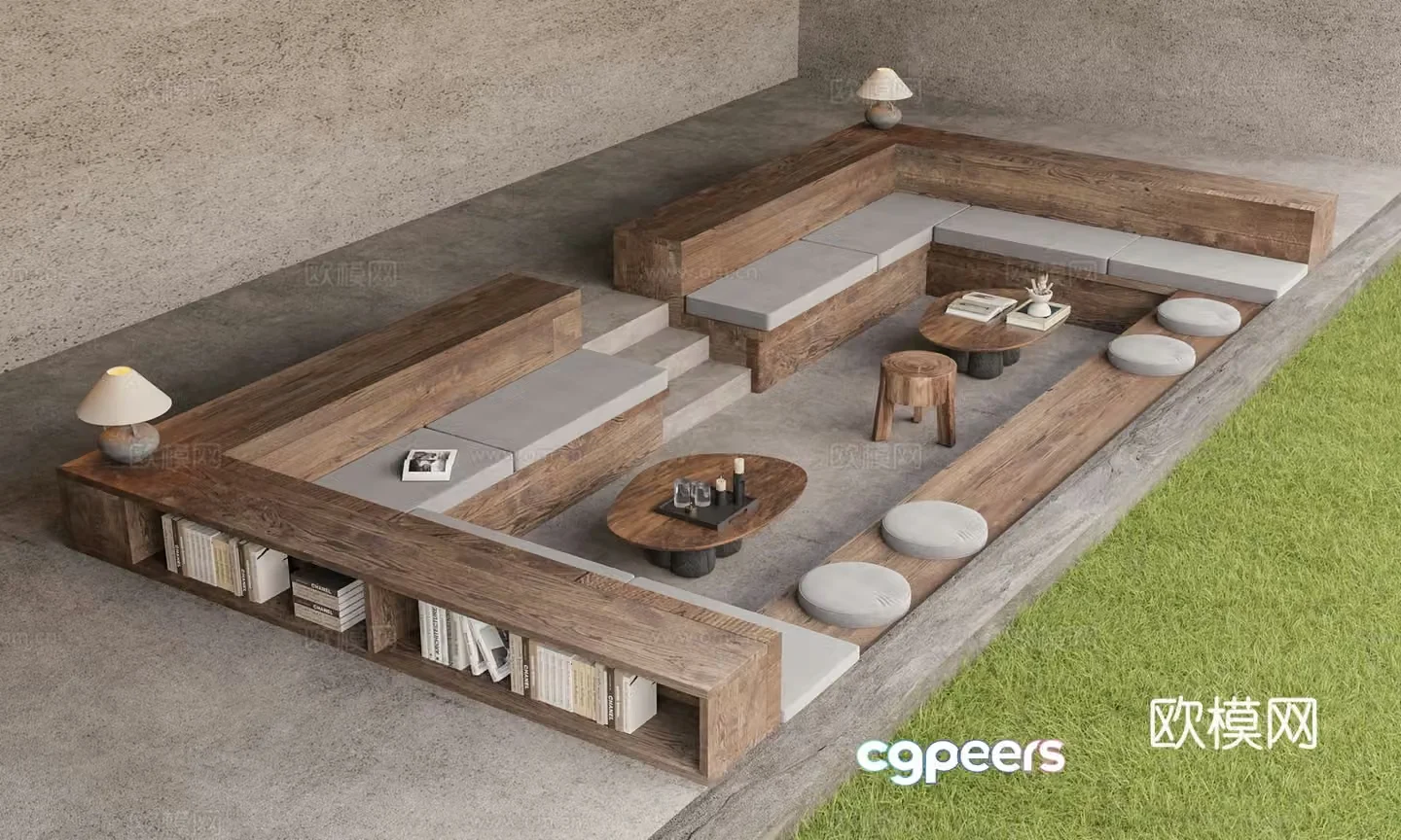 Wasabi wind sunken solid wood sofa holder 3D model