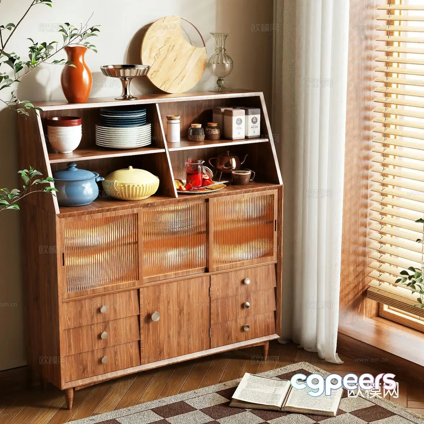 3D model of log style sideboard
