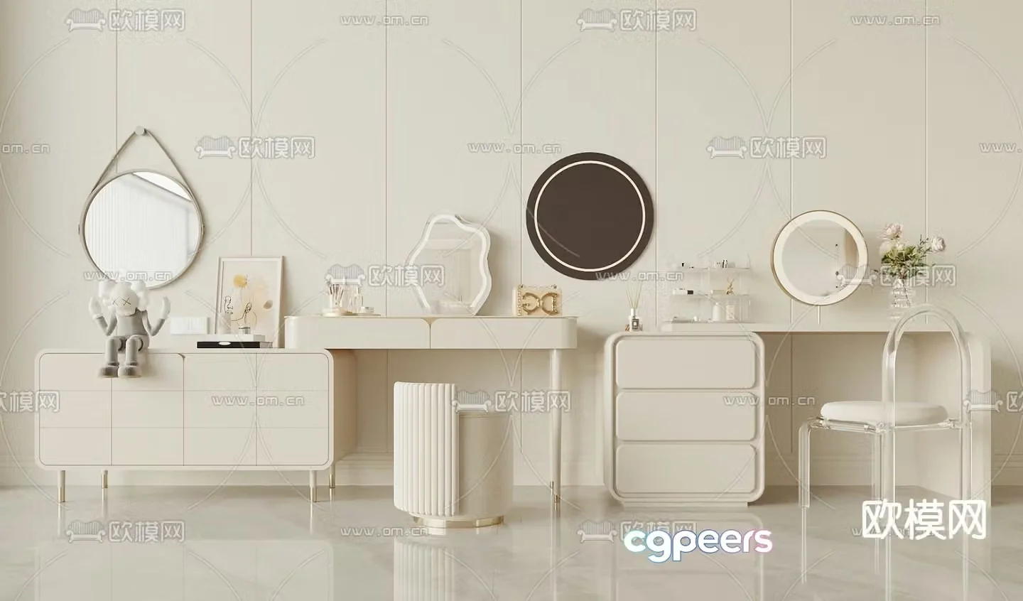 Cream style dressing table dressing table 3d model