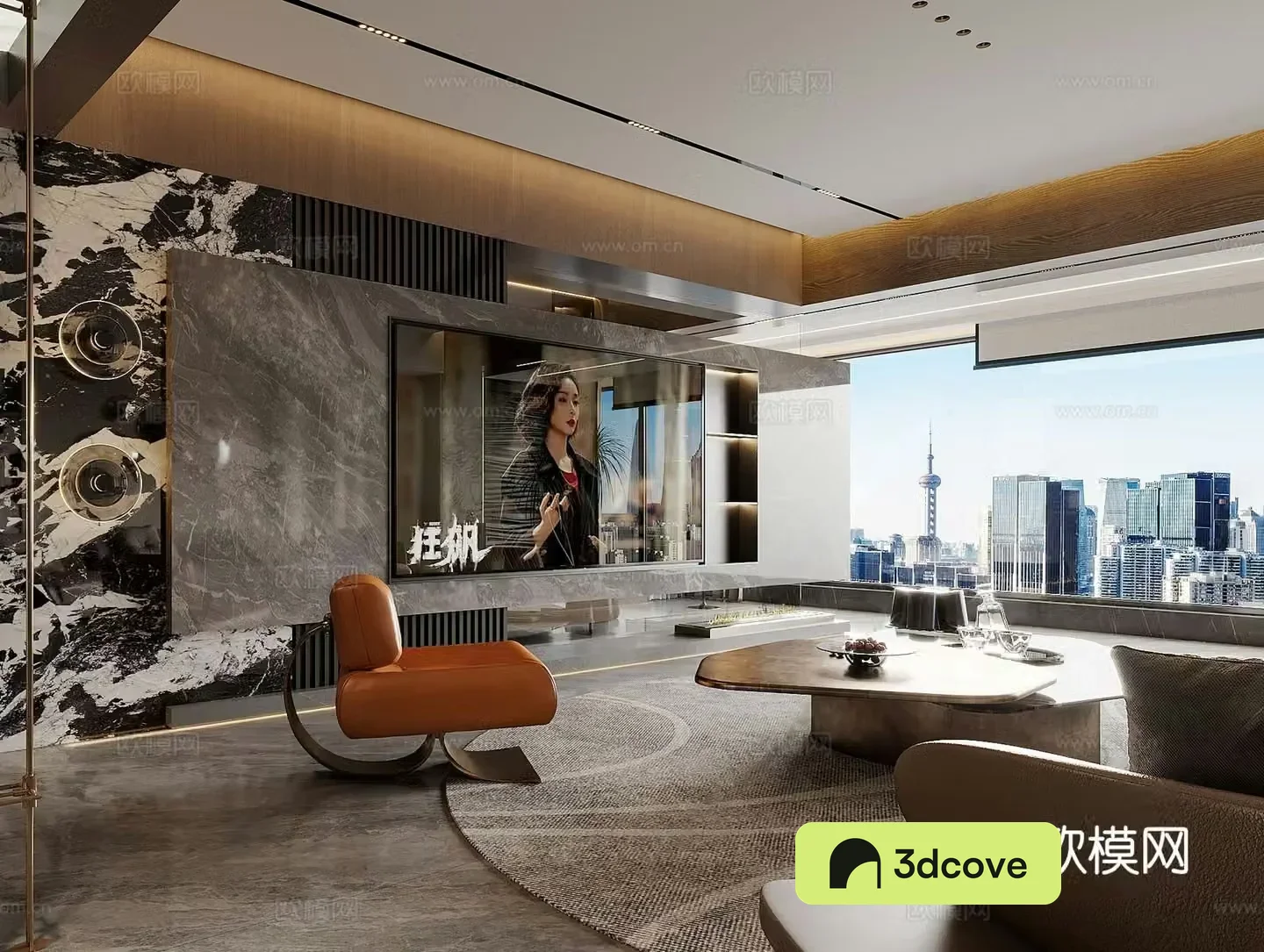 Italian light luxury TV background wall Italian living room Italian sofa coffee table combination ownerless light ceiling