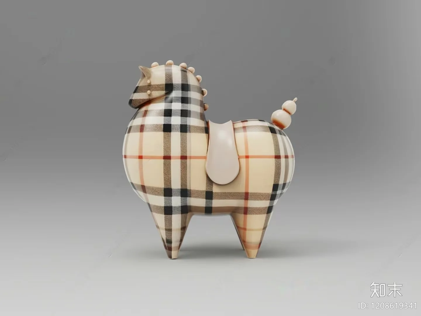 The Image Features A Horse Figurine With A Plaid Pattern 3D Model – 5624 – VRAY Render