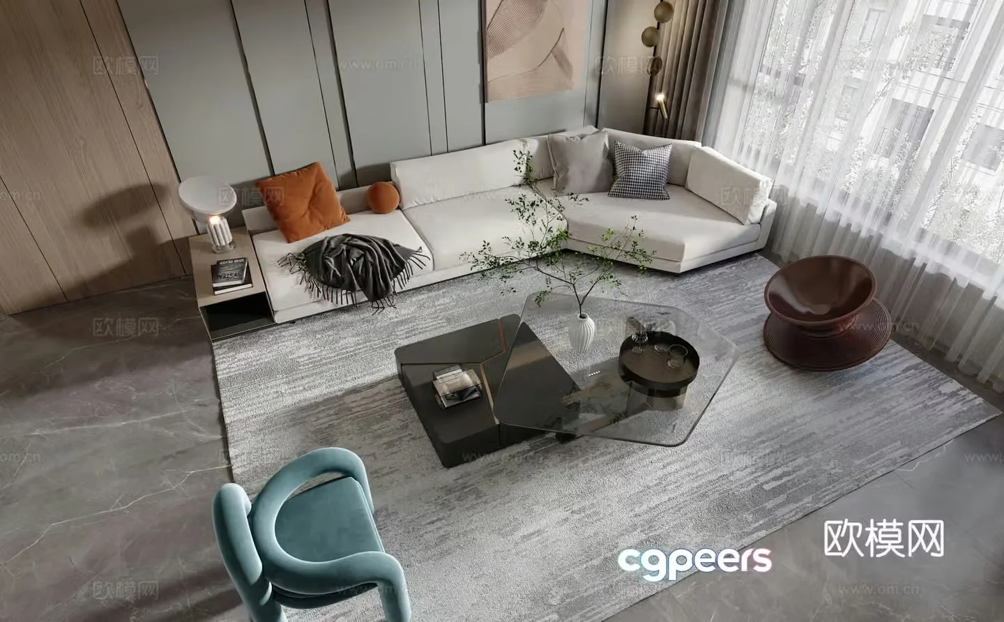 Modern combination sofa leisure chair side table corner table coffee table modern living room living and dining room 3D model
