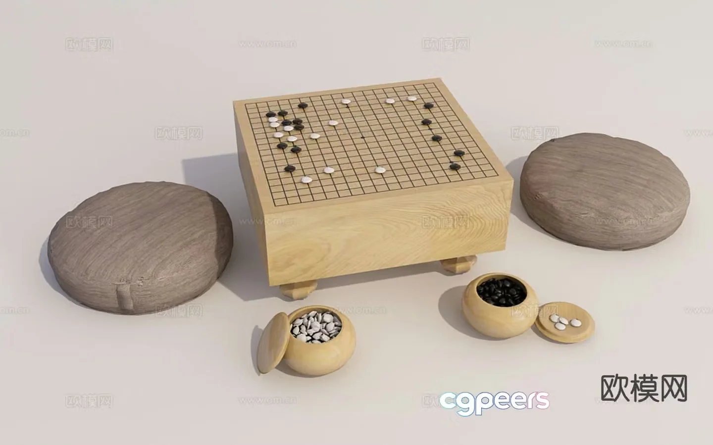 Japanese backgammon board Go table 3D model